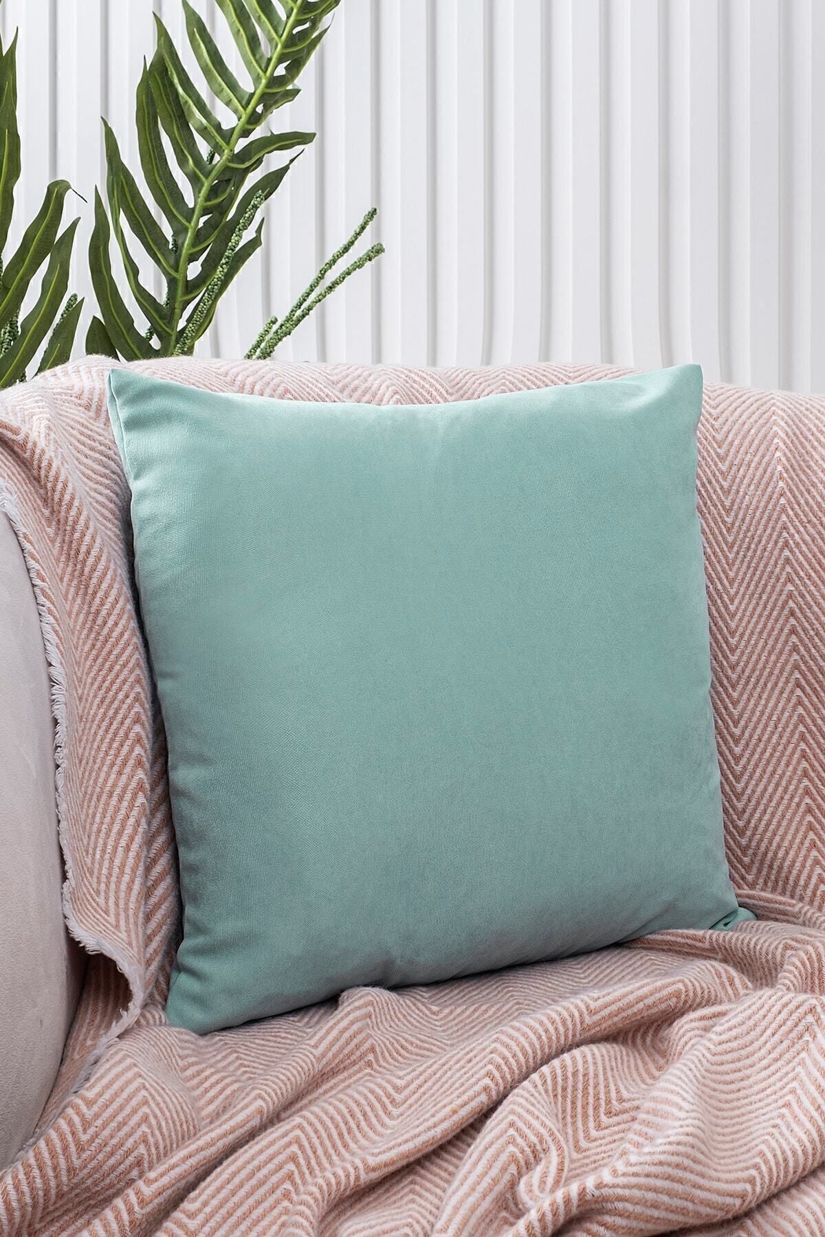 ÖZENEV Turquoise Pillow Cover Decorative Simple Panorama-208 Punchable 1