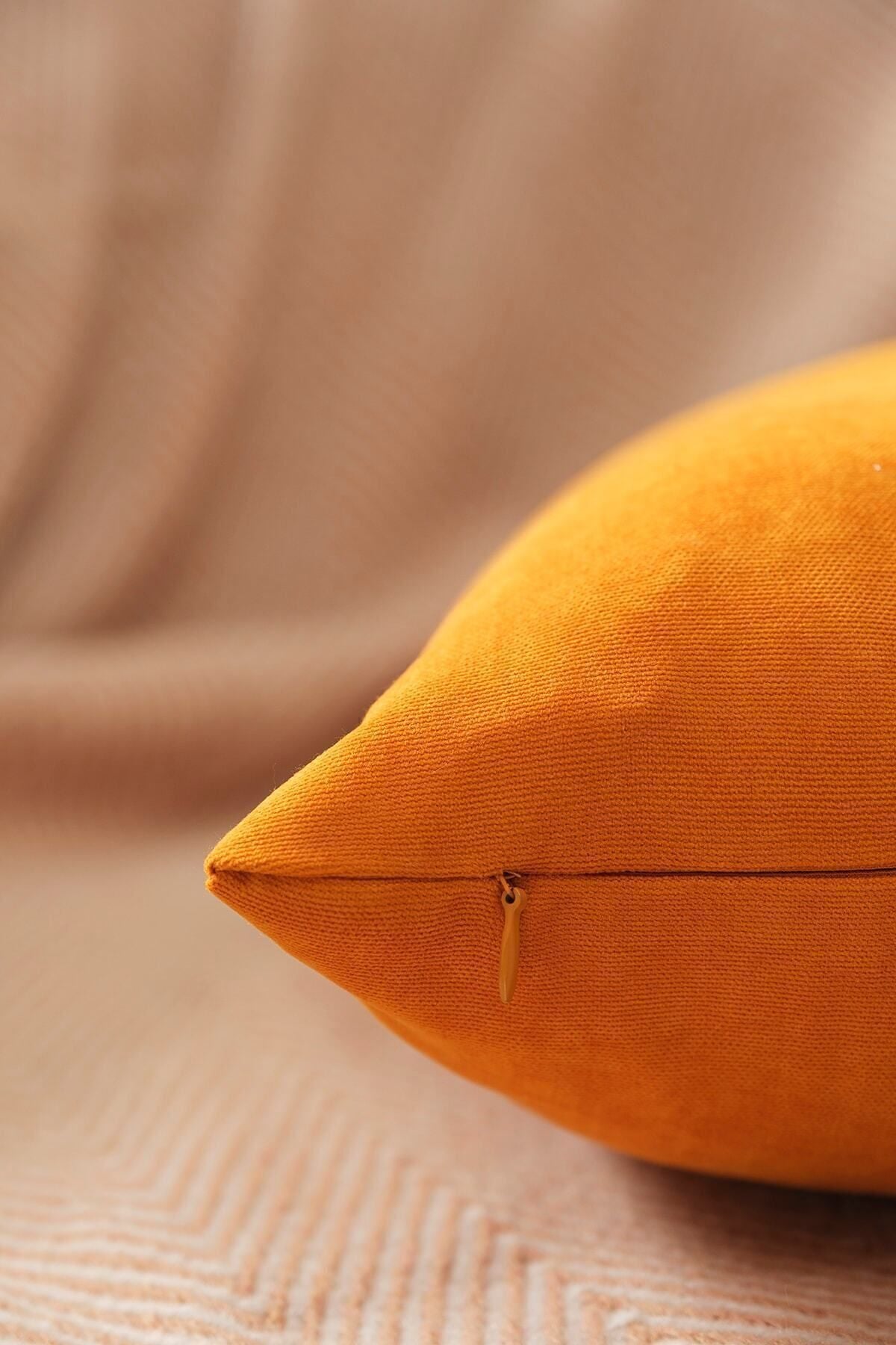 ÖZENEV Orange Cushion Cover Decorative Simple Plain Panorama-106 Punch Applicable Punch 2