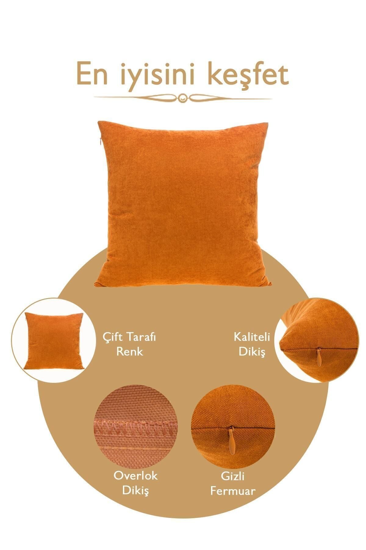 ÖZENEV Orange Cushion Cover Decorative Simple Plain Panorama-106 Punch Applicable Punch 7