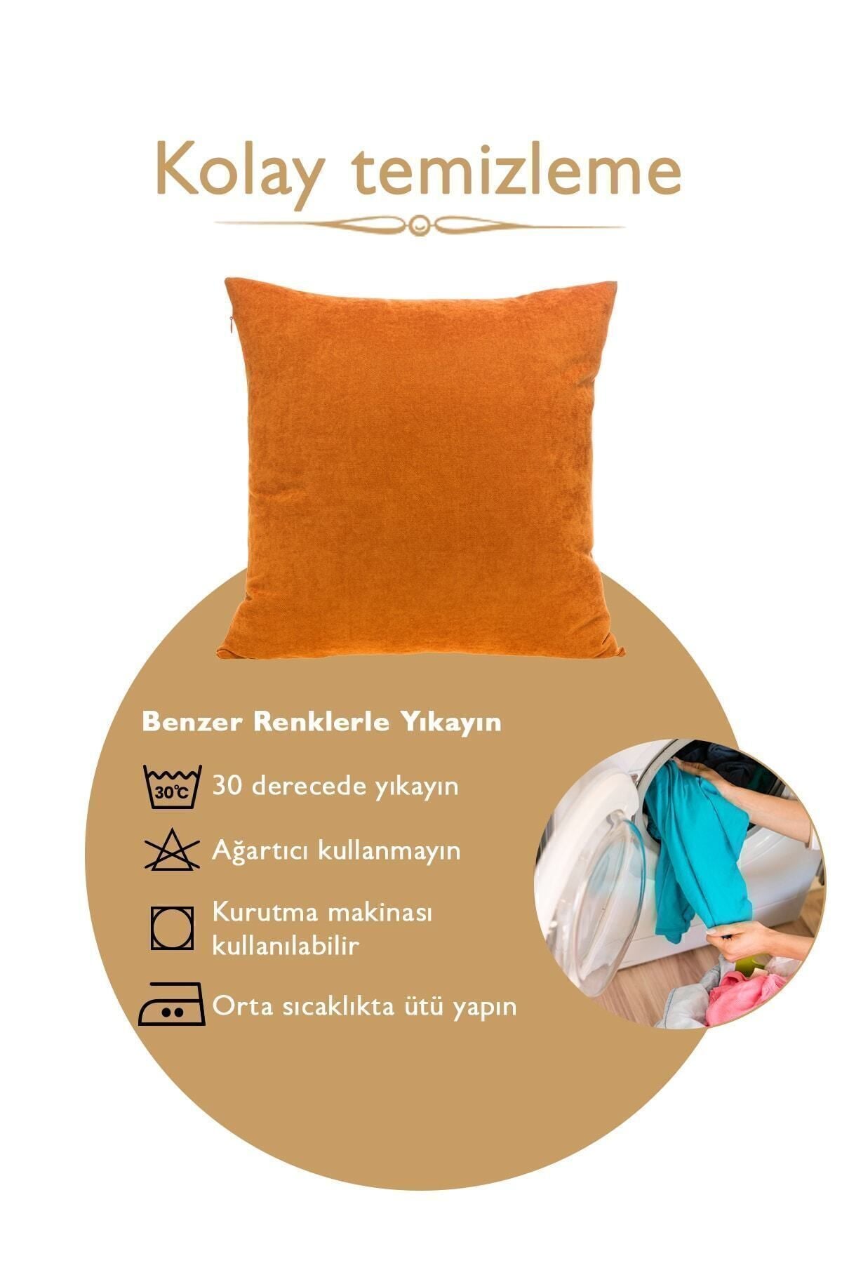 ÖZENEV Orange Cushion Cover Decorative Simple Plain Panorama-106 Punch Applicable Punch 8