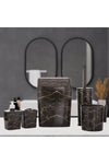 Okacih Bathroom Set 5-Piece Trash Can WC Toilet Brush Jug Soap Dispenser Toothbrush Holder 5-Piece Black Marble Pattern 3