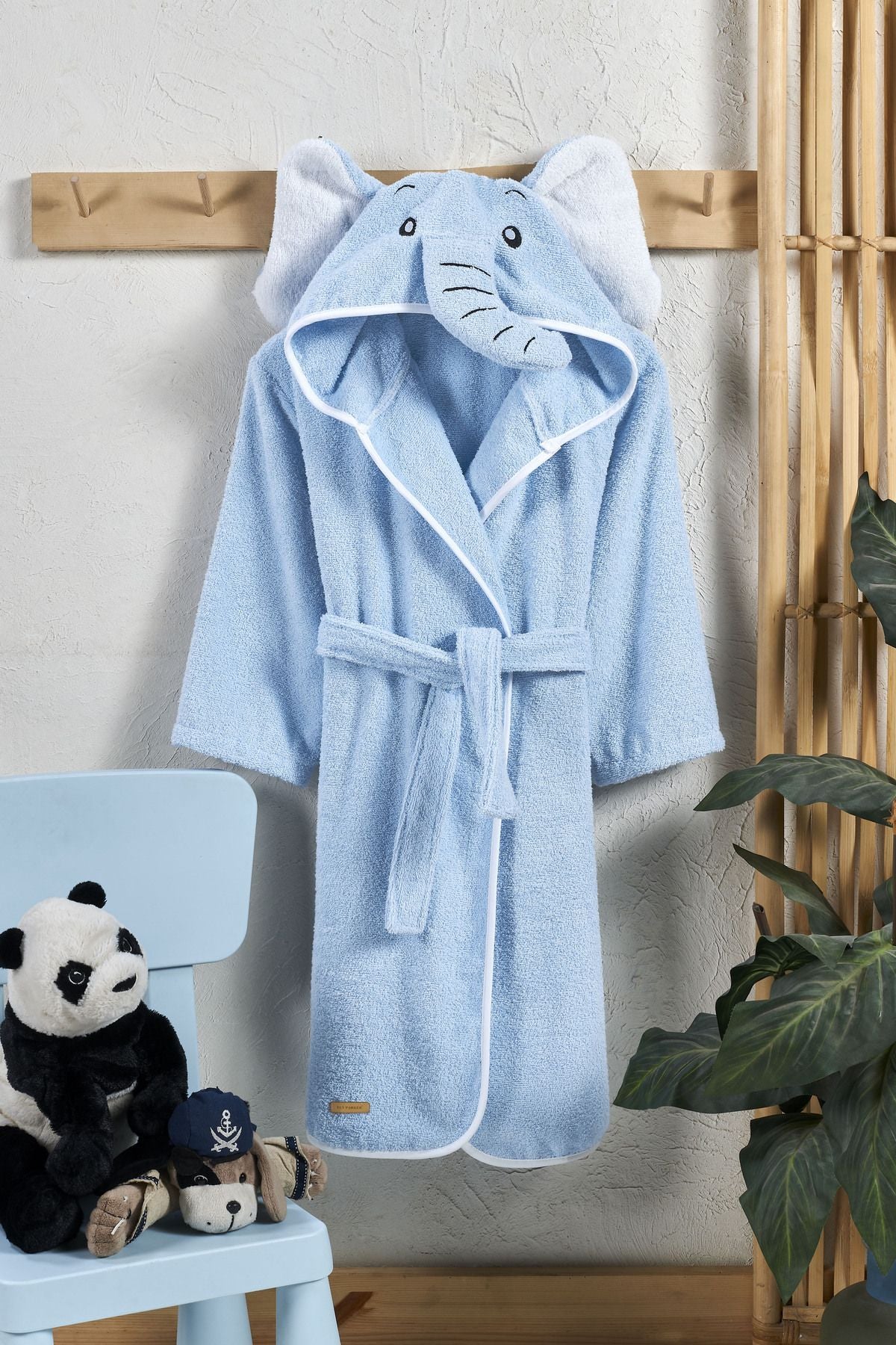 ELY PARKER Hooded Kids Bathrobe Cotton Boys Bathrobe Elephant Animal Blue 1