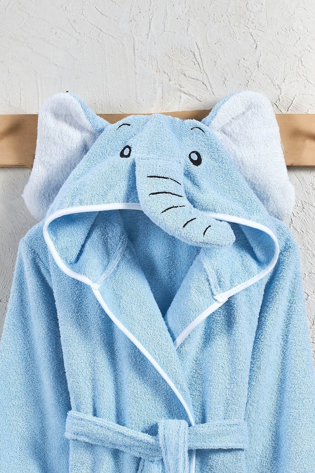 ELY PARKER Hooded Kids Bathrobe Cotton Boys Bathrobe Elephant Animal Blue 2