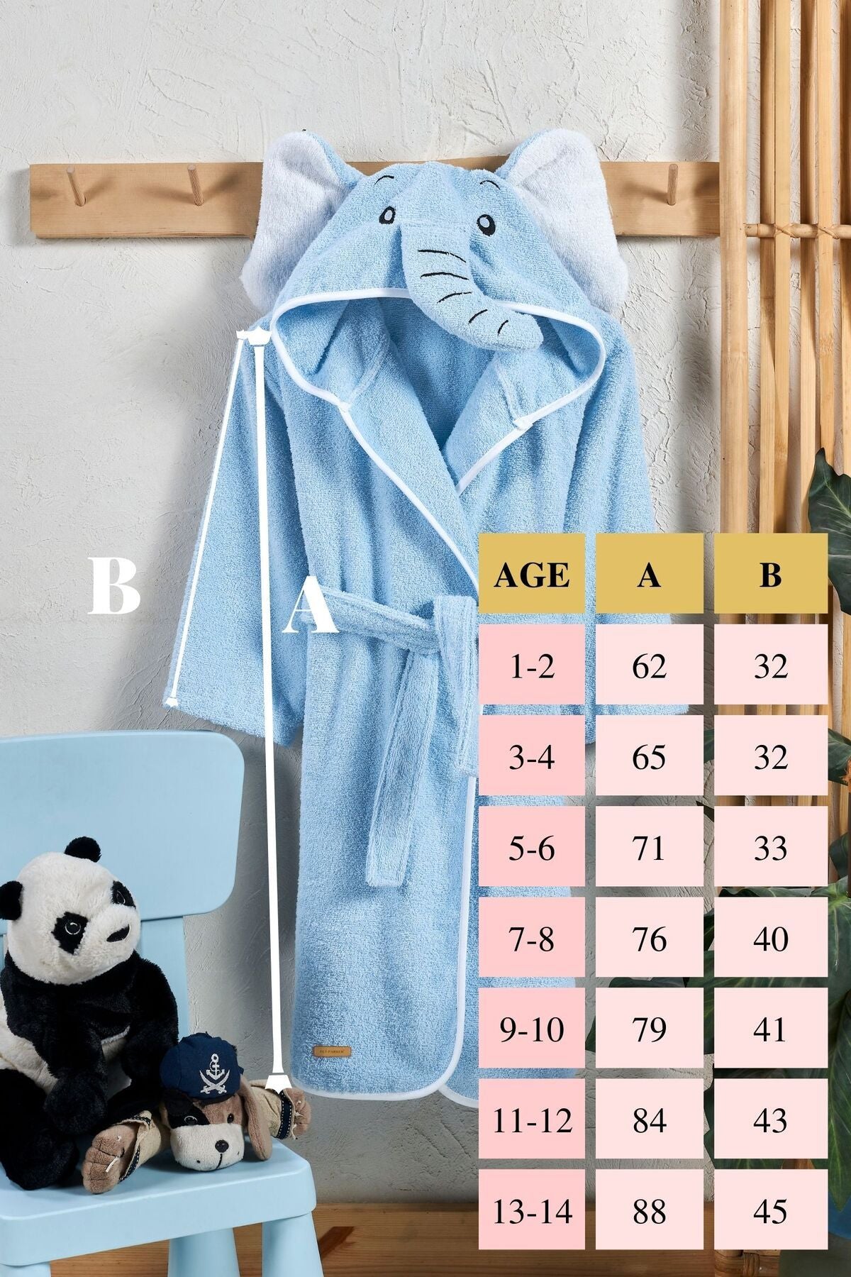 ELY PARKER Hooded Kids Bathrobe Cotton Boys Bathrobe Elephant Animal Blue 3