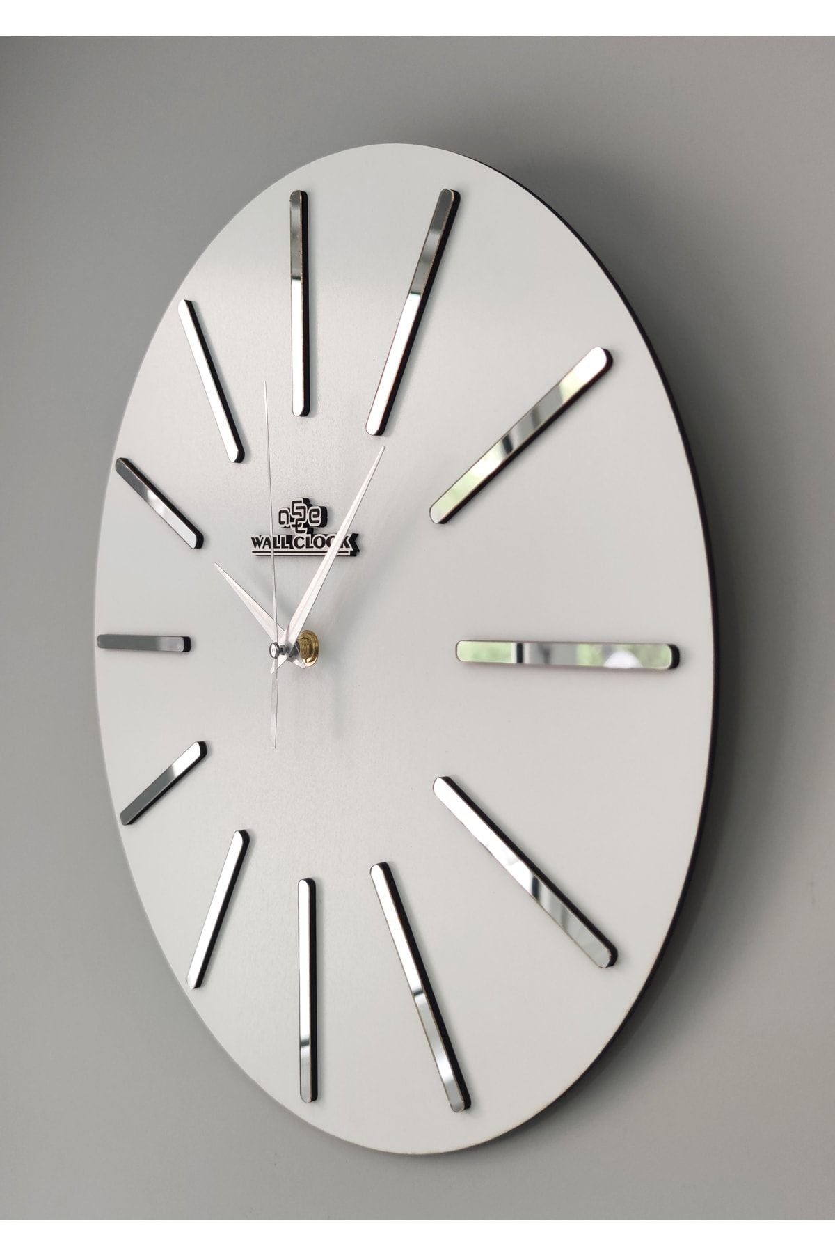 aSSe Tasarım Special Decorative Mirror Wall Clock White & Silver Silent Mechanism 37x37cm 4