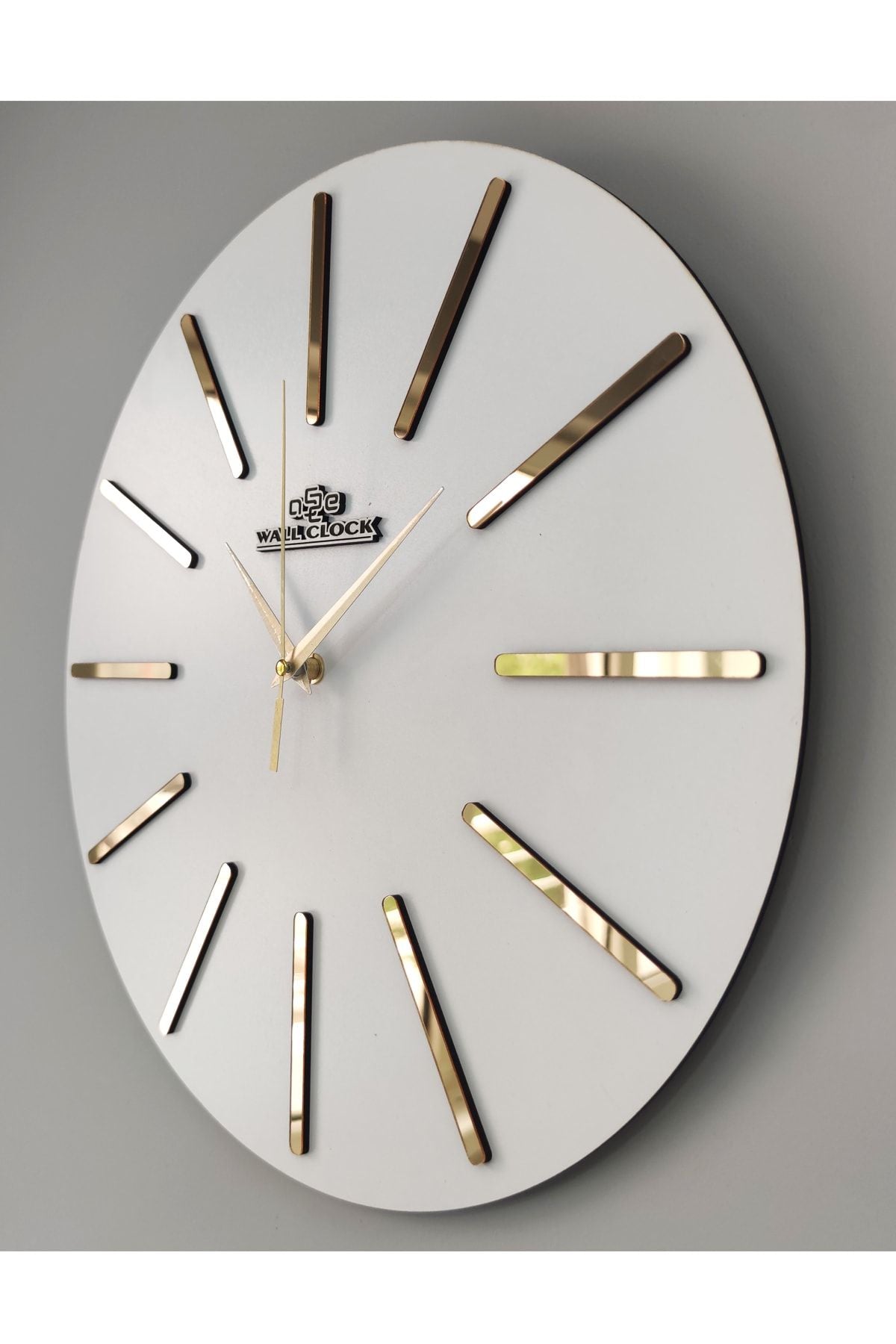 aSSe Tasarım Special Decorative Mirrored Wall Clock White & Gold Silent Mechanism 37x37cm 4