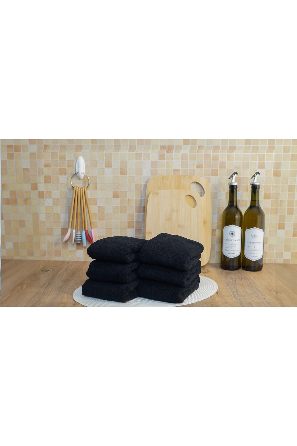 KAYABEY HOME 100% Cotton Hand Face Towel 6-Piece Black Set 30x50 4