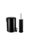 Siliwax Elit Dual Bathroom Set - Black Stainless Steel 3L Trash Can & Toilet Brush 1