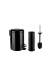 Siliwax Elit Dual Bathroom Set - Black Stainless Steel 3L Trash Can & Toilet Brush 2