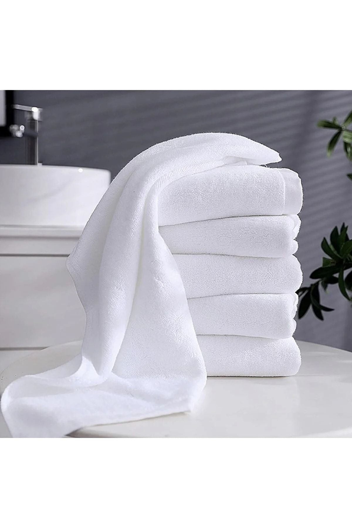 Osmanlı Home Concept 5 Pieces White Hotel Towel 100% Cotton Hand & Face & Head Towel 50x90 Cm 2