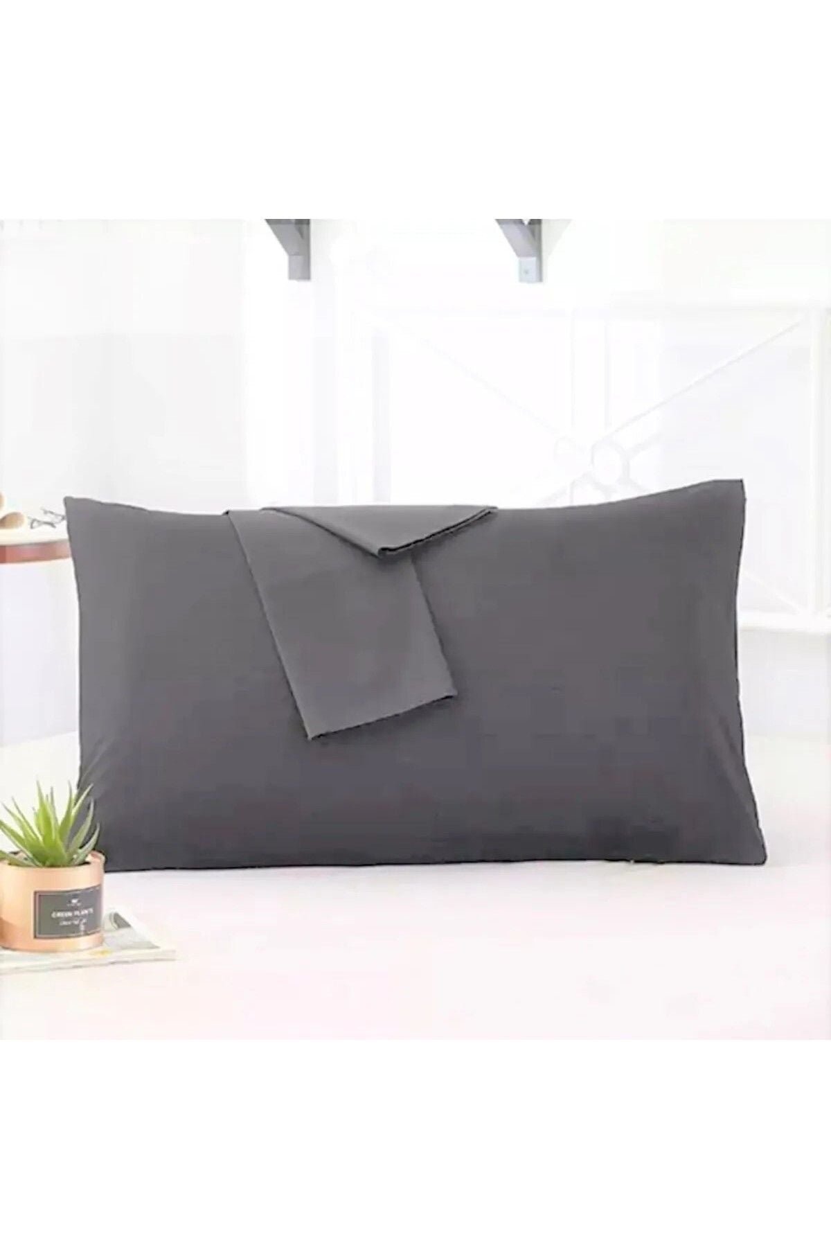 MODELHOME Anthracite Colored Cotton Fabric Pillowcase With Cover (2 Pieces) 50 X 70 Cm 2