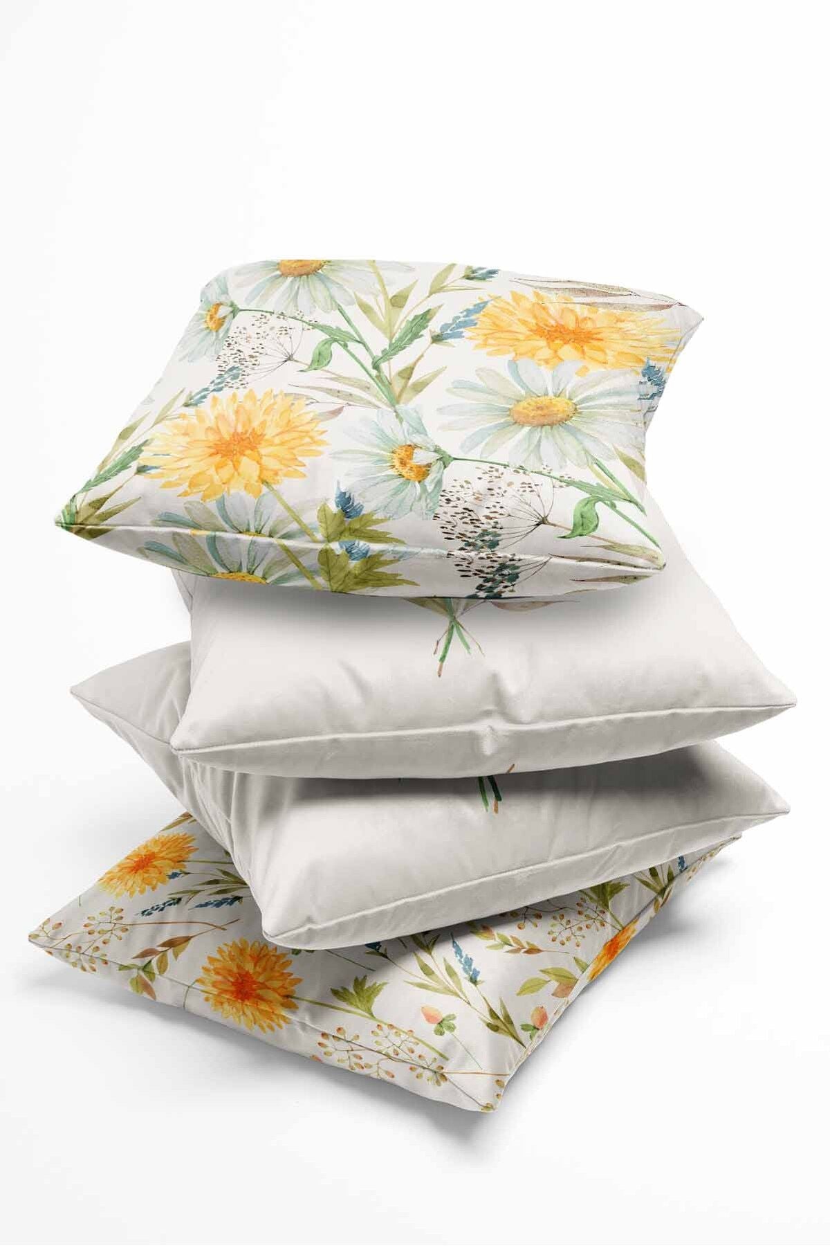 Pilloveland Double-Sided Printed Daisy Pattern 4-Piece Set Suede Cushion Cover 3