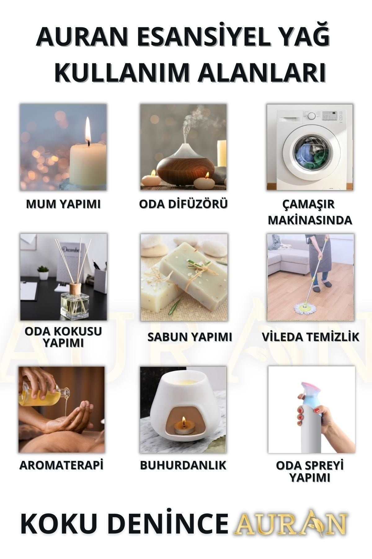 AURAN Favori 10'lu Set Esansiyel Uçucu Yağ Buhurdanlık Yağı Hava Nemlendirici Aroma Difüzörü Kokusu Esans 2