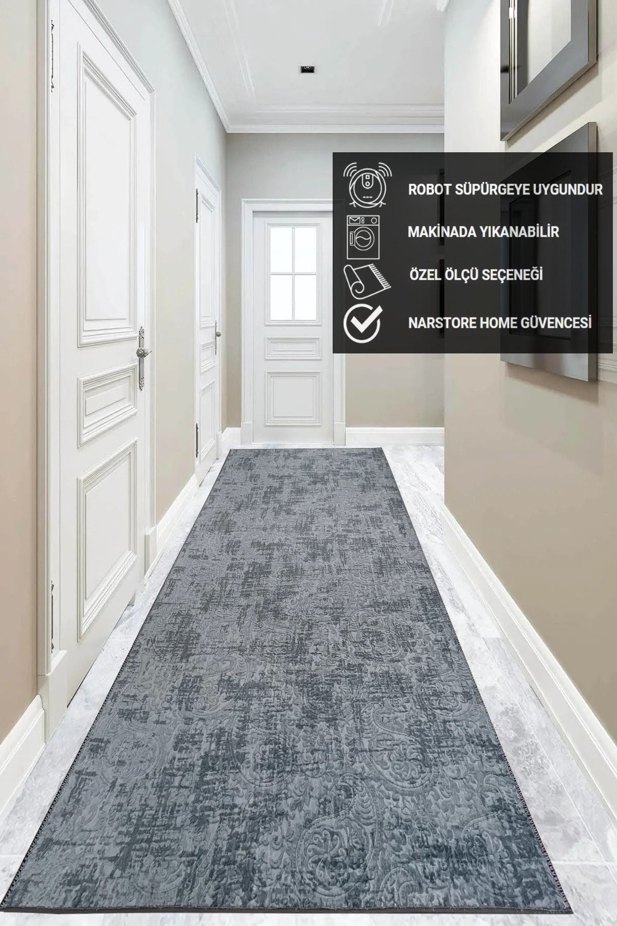 NarStore Home Non-Slip Base Cutting Carpet Runner Nevra Asos Anthracite 2