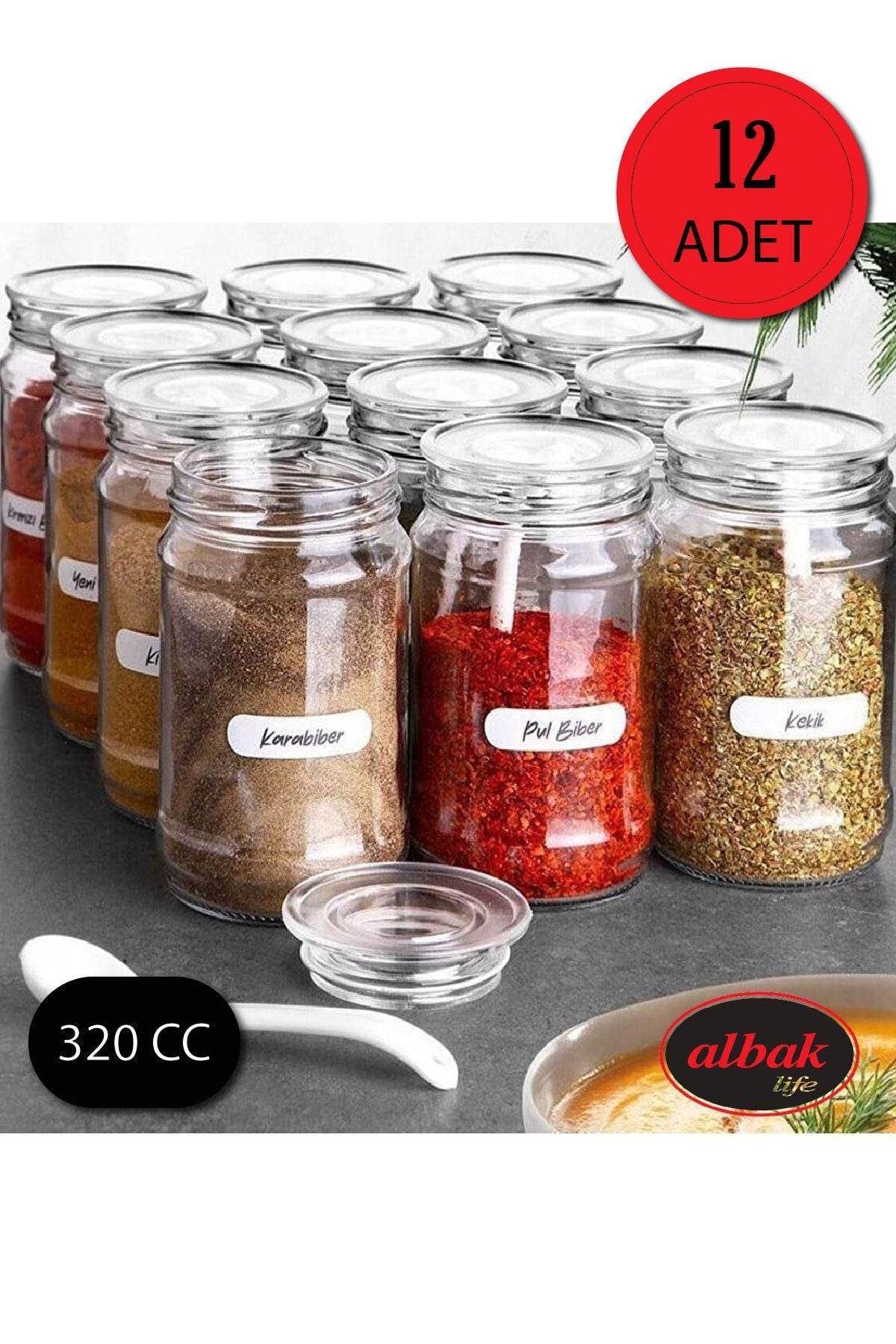 ALBAK Life 12 Pieces Vacuum Lid Glass Spice Jar Set (330cc) 1