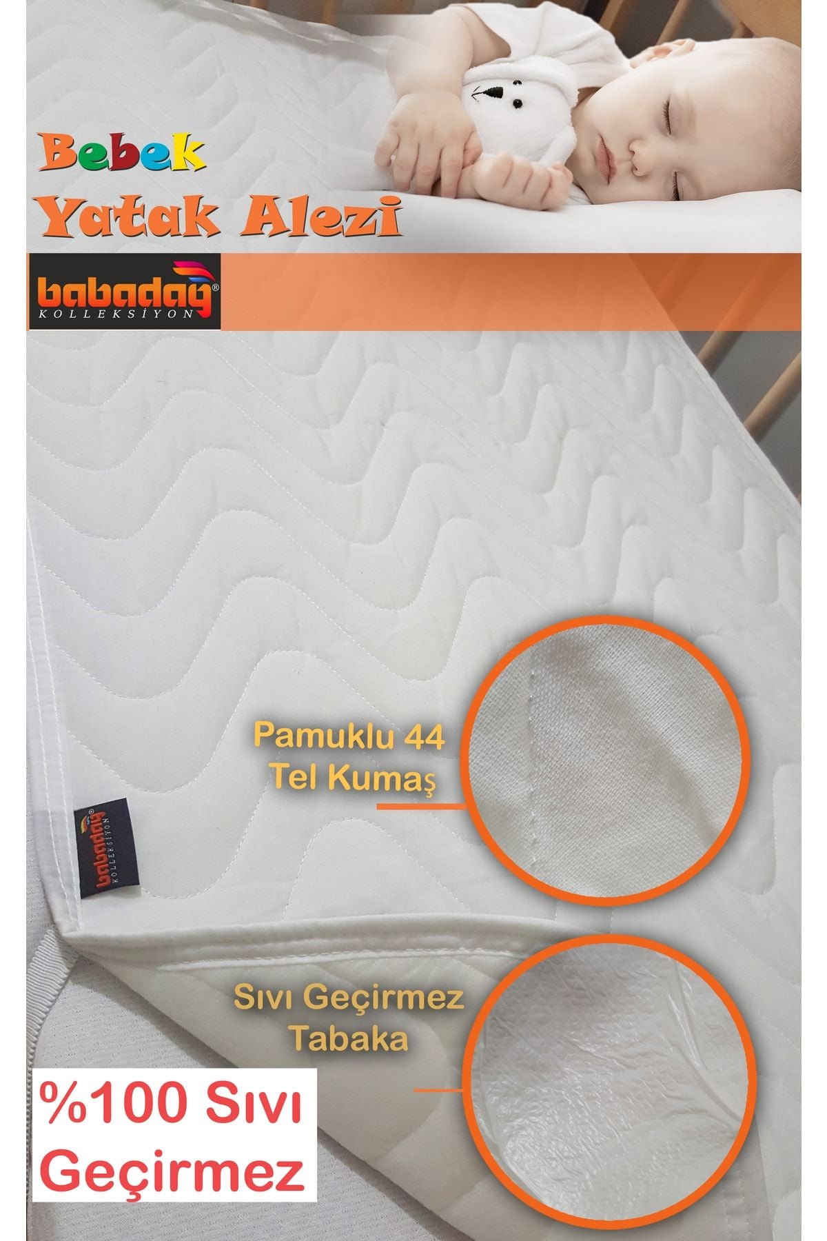 Babadağ Kolleksiyon 100% Waterproof Mattress Protector for Baby Beds with Corner Elastic 1