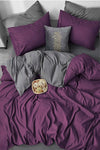 IQON Fitted Sheet Duvet Cover Set Double Size Plum - Gray 1