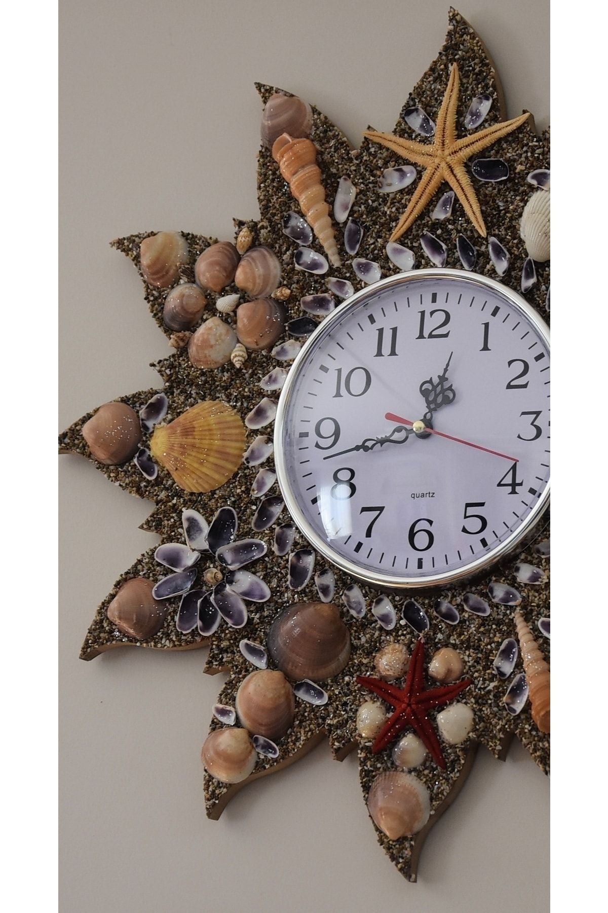 Genel Markalar Wooden Wall Clock with Seashells 3