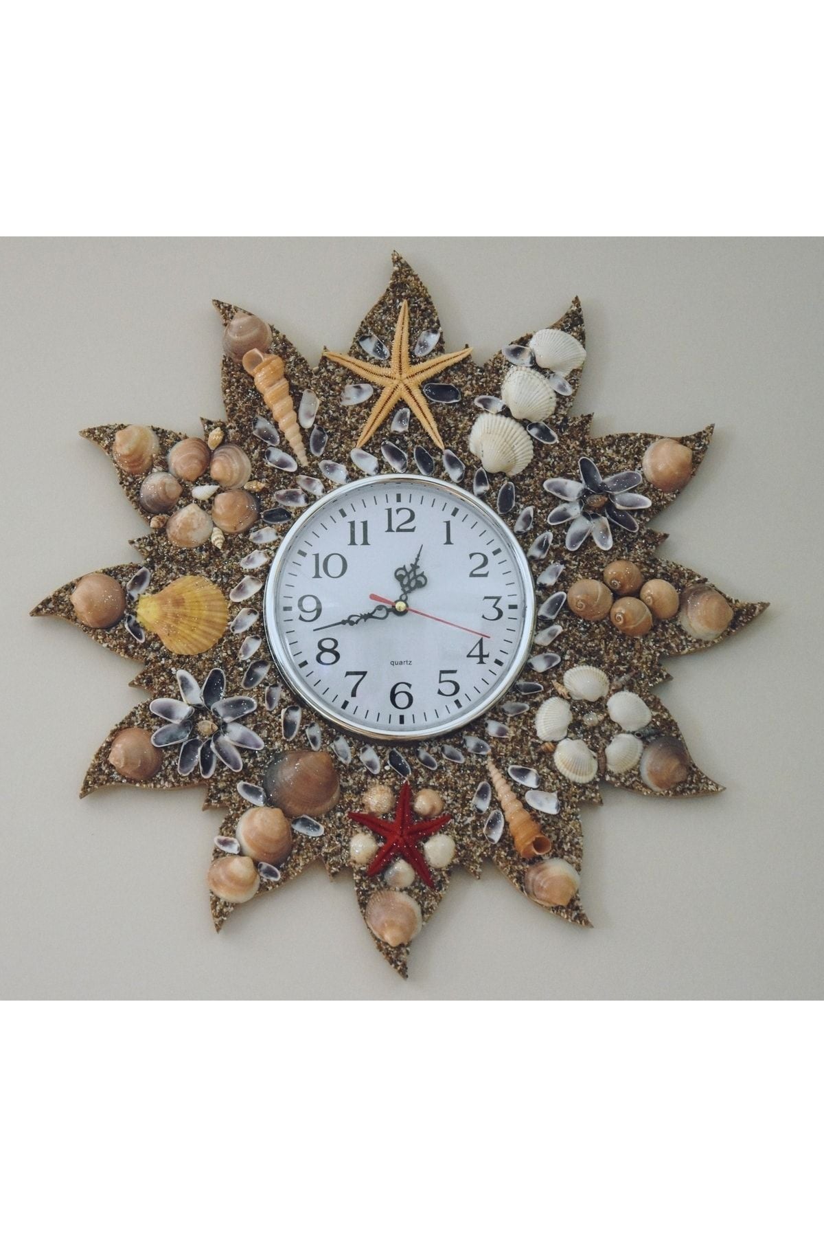 Genel Markalar Wooden Wall Clock with Seashells 4