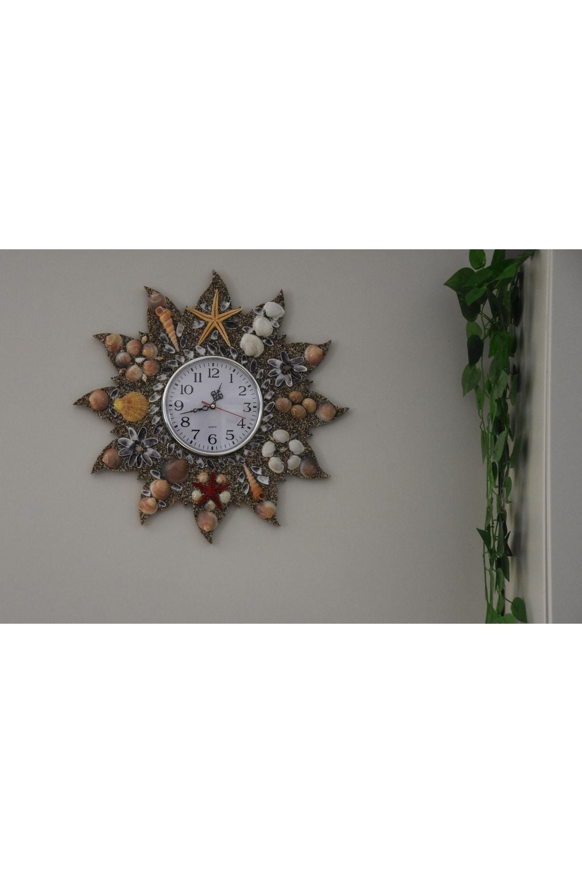 Genel Markalar Wooden Wall Clock with Seashells 6