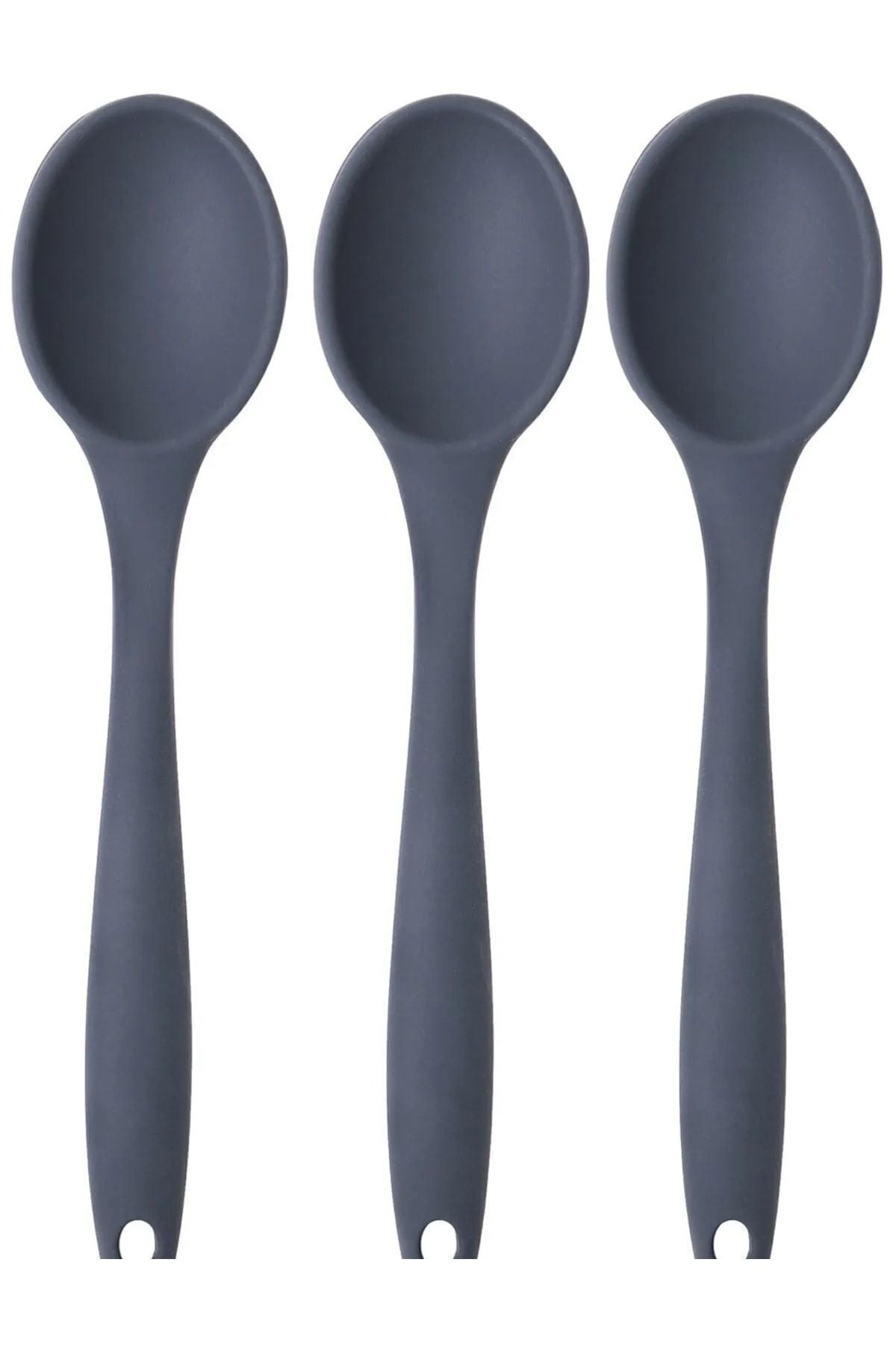 Pink Rose Large Non-Stick Anthracite Silicone Spoon Set 3 Pieces Anthracite 1