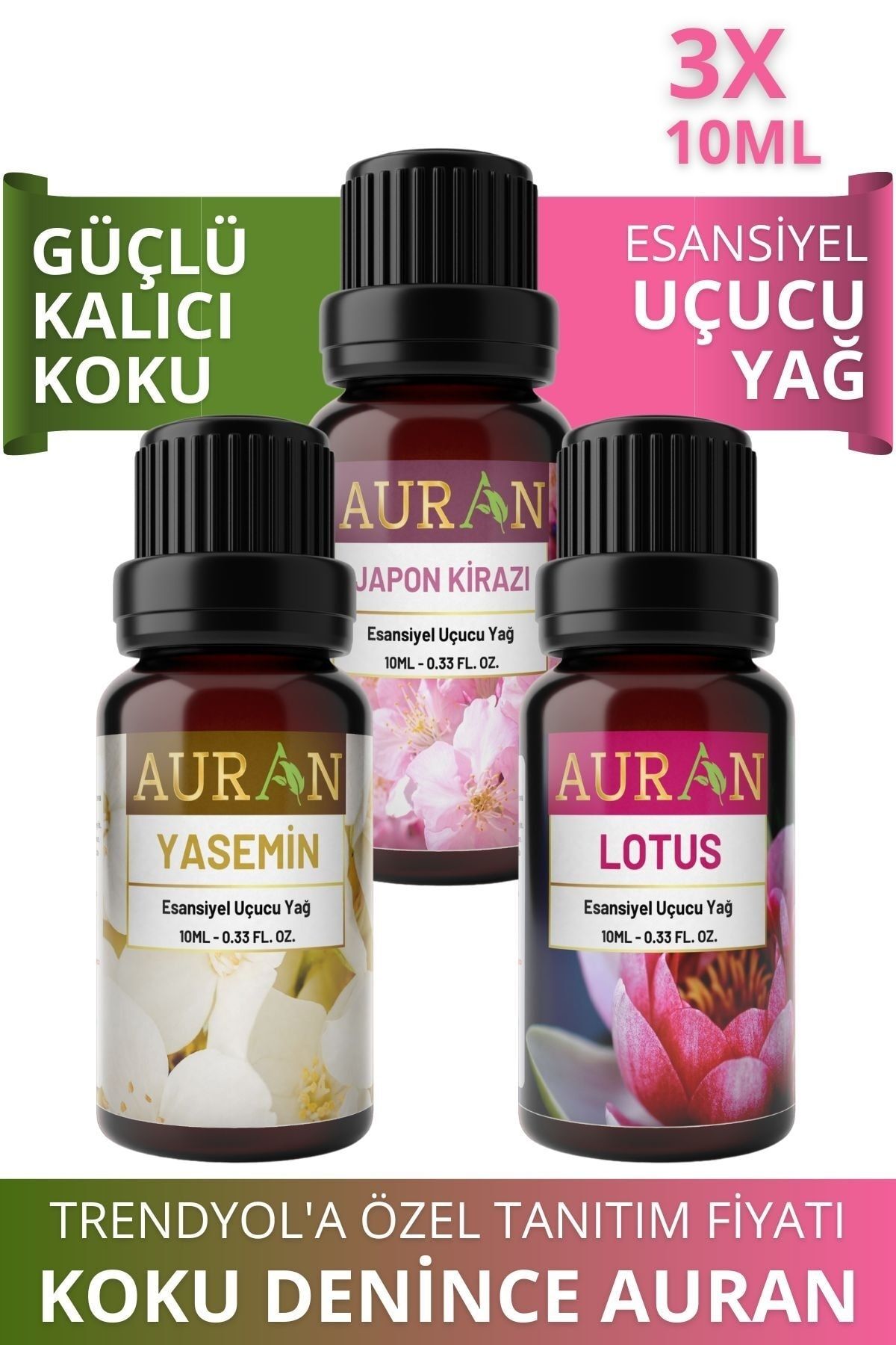 AURAN Jasmine, Lotus, Japanese Cherry Pure Essential Oil Diffuser Aromatherapy 3x10 ml 1