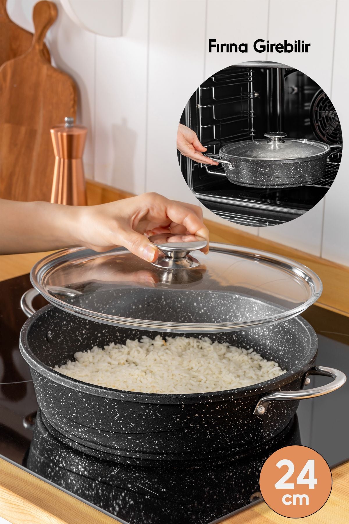 Fitfiyat 24 Cm Cast Granite Non-Stick Oven-Safe Small Pilaf Pot 1