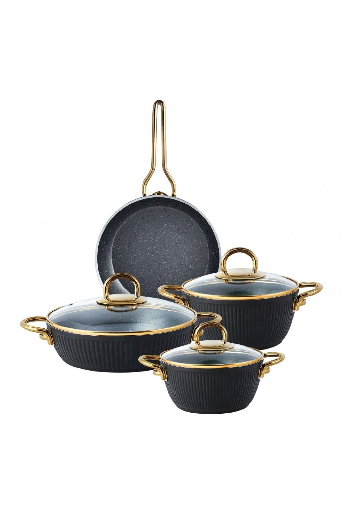 Emsan Granit Line 7 Piece Cookware Set Black-Gold 2