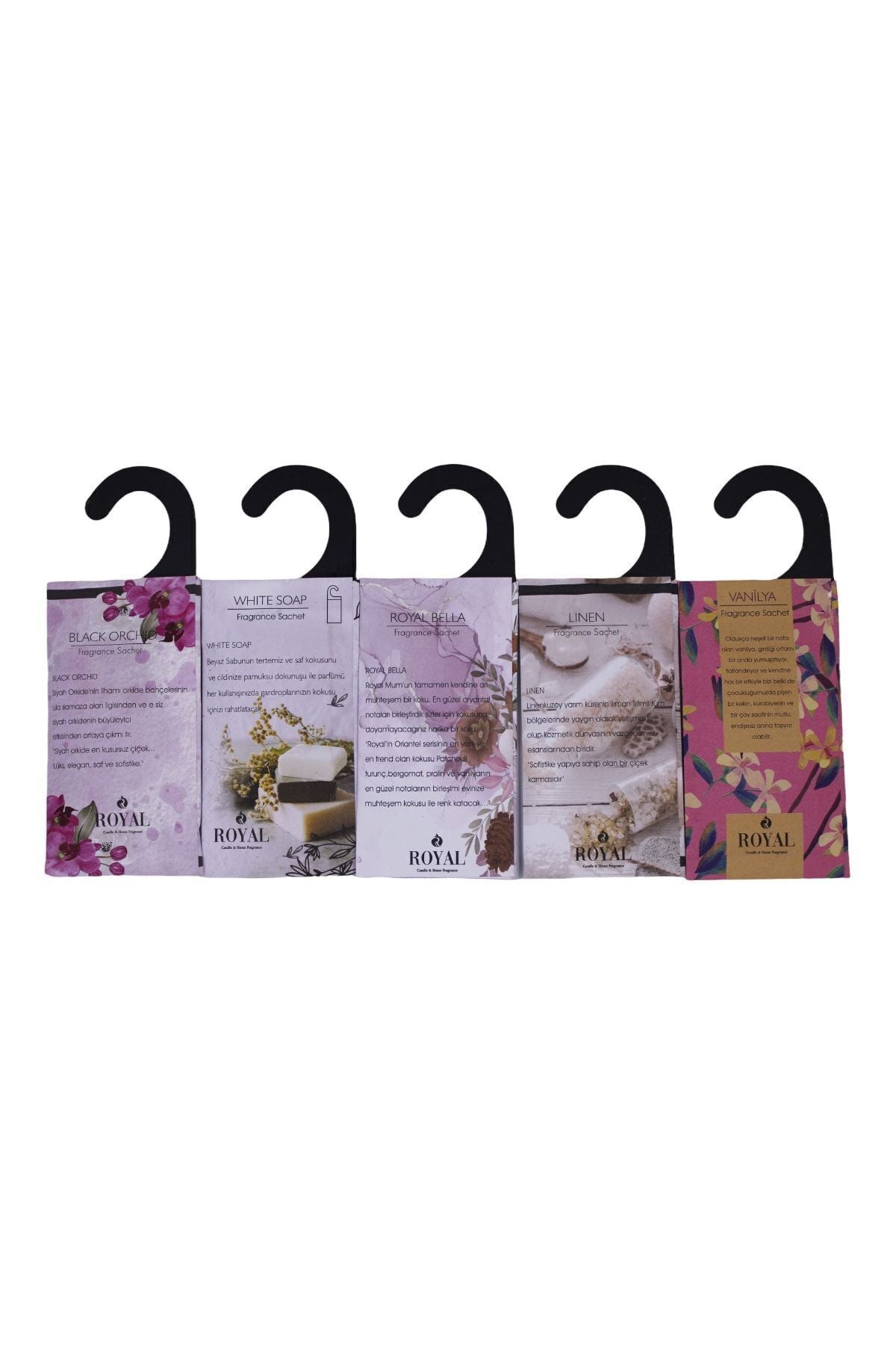 Royal Mum 5 Pieces Scented Sachet Royal Bella - Soft Linen - White Soap - Black Orchid - Vanilla 2