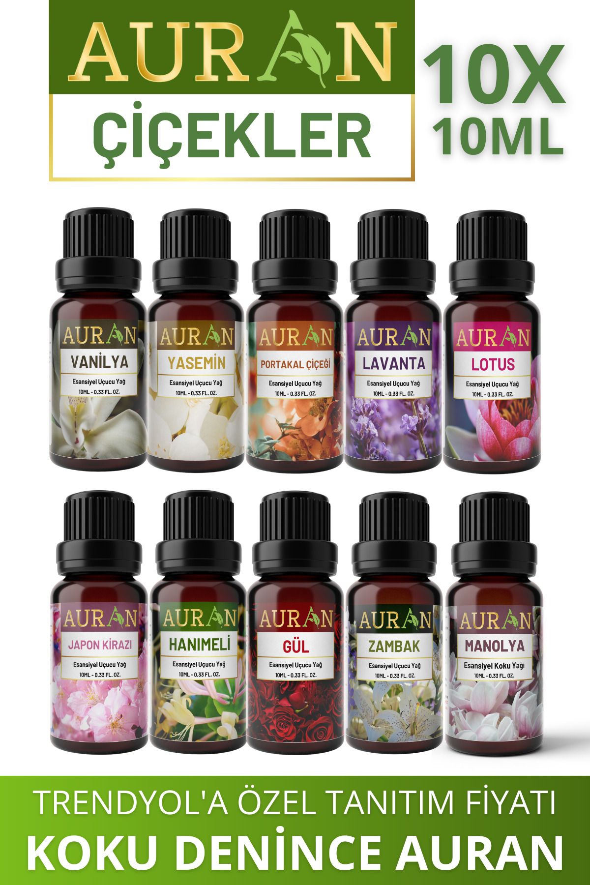 AURAN Flowers 10-Piece Set Pure Essential Oil Diffuser Essence Aromatherapy 10x 10ml 1