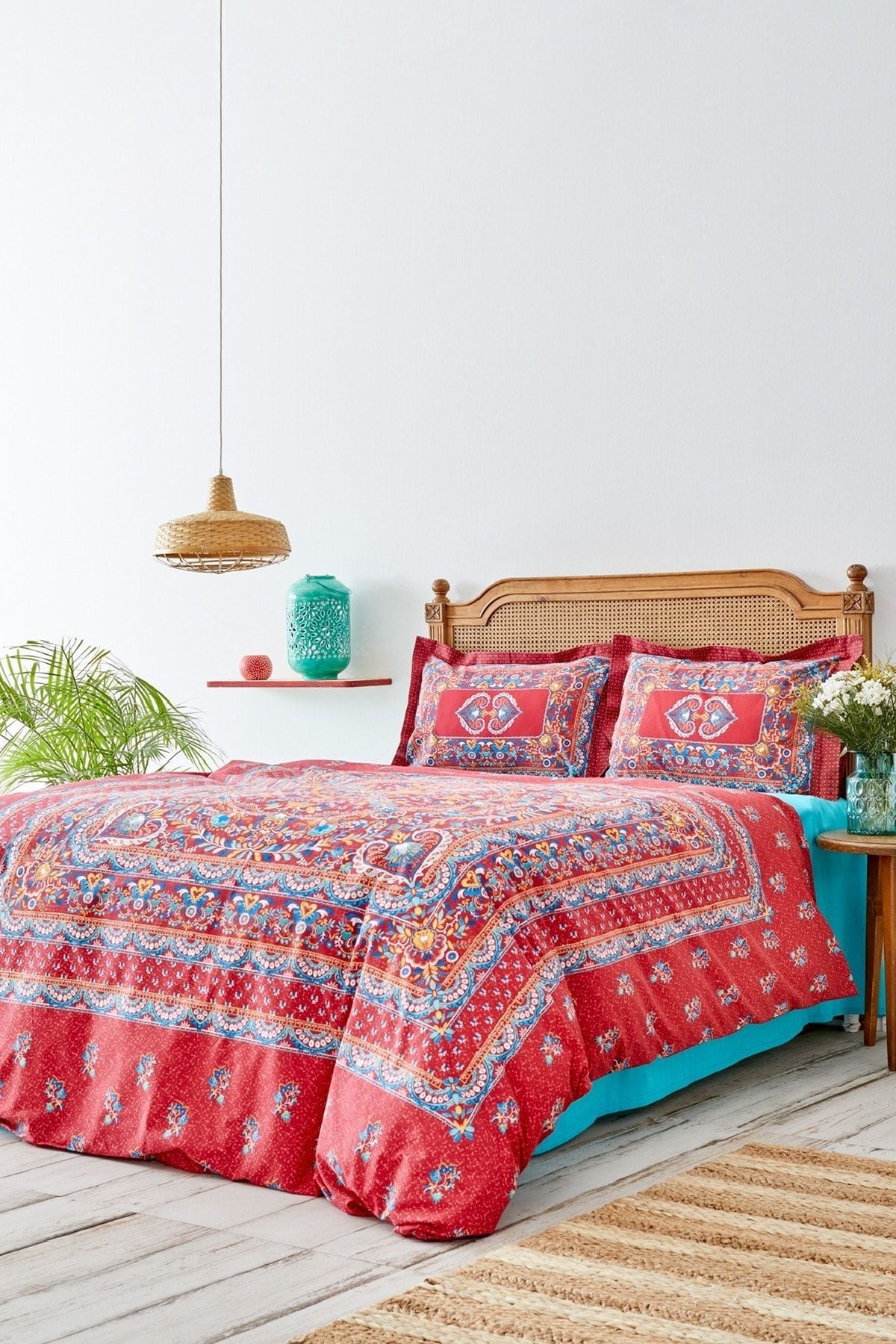 Karaca Home Mihver Pano Red 100% Cotton Double Duvet Set 3