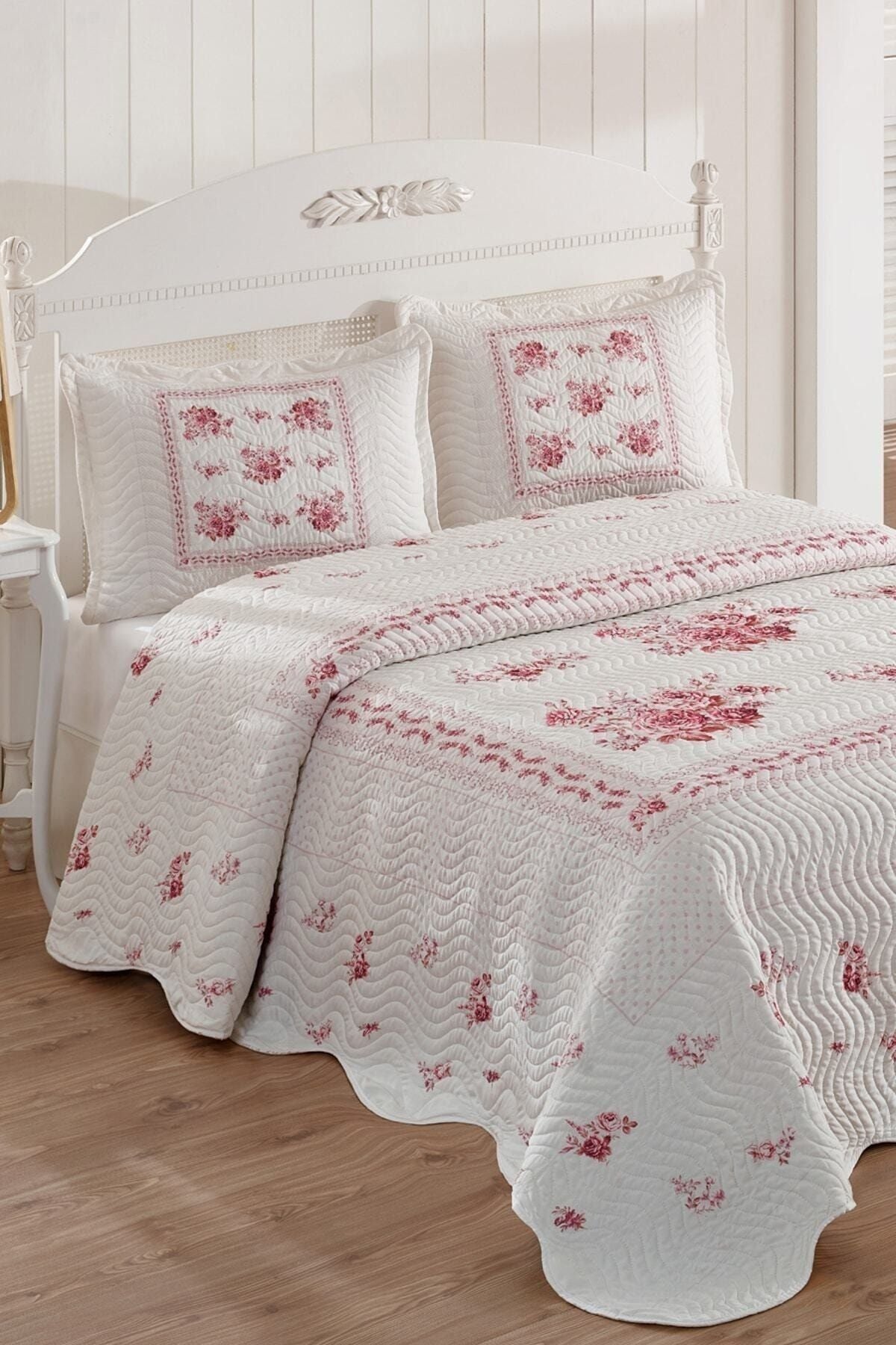 Örtüm Flower Pink Double Quilted Bedspread 2