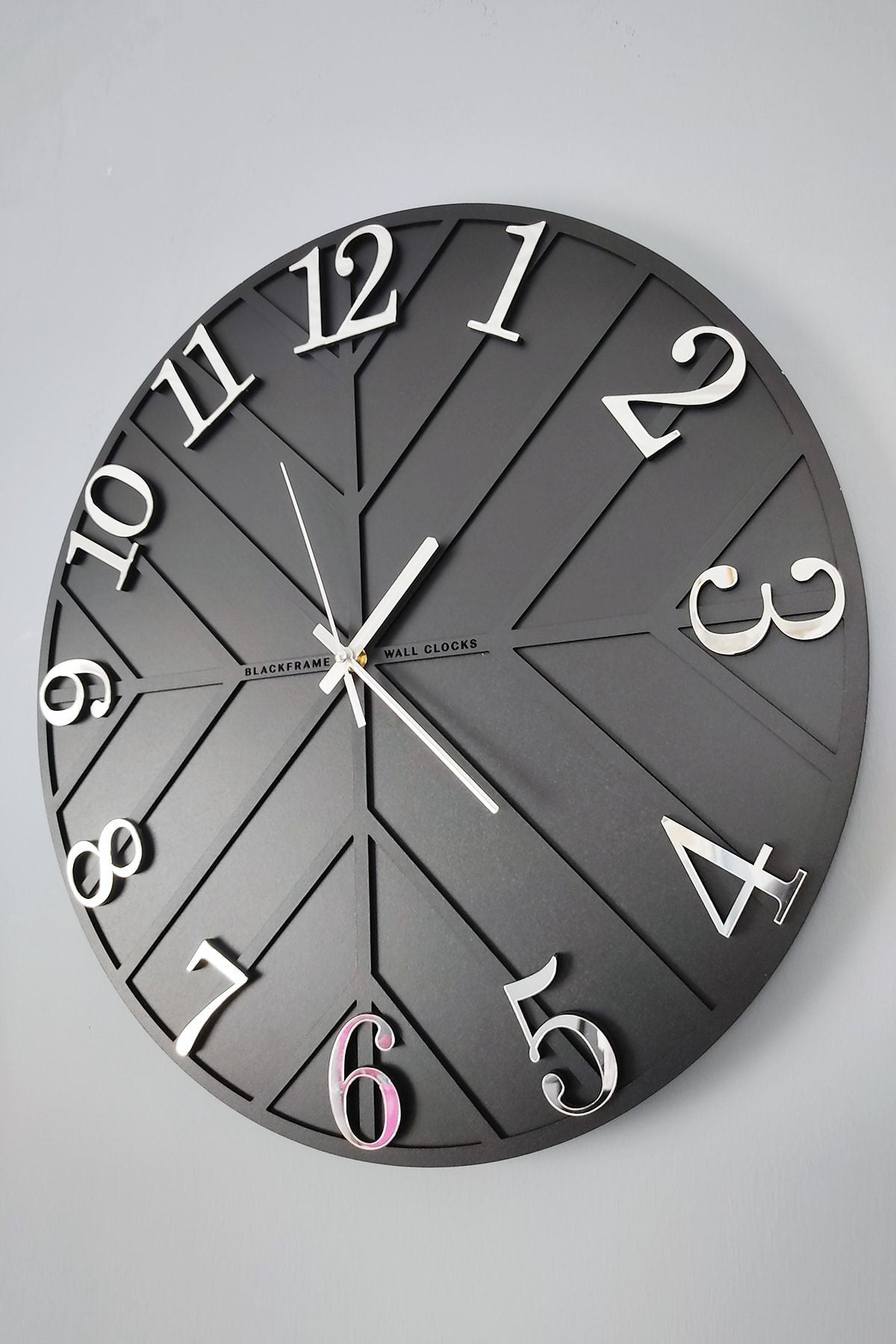 Blackframe Diagonal Lines Black & Silver 50cm Wall Clock 1