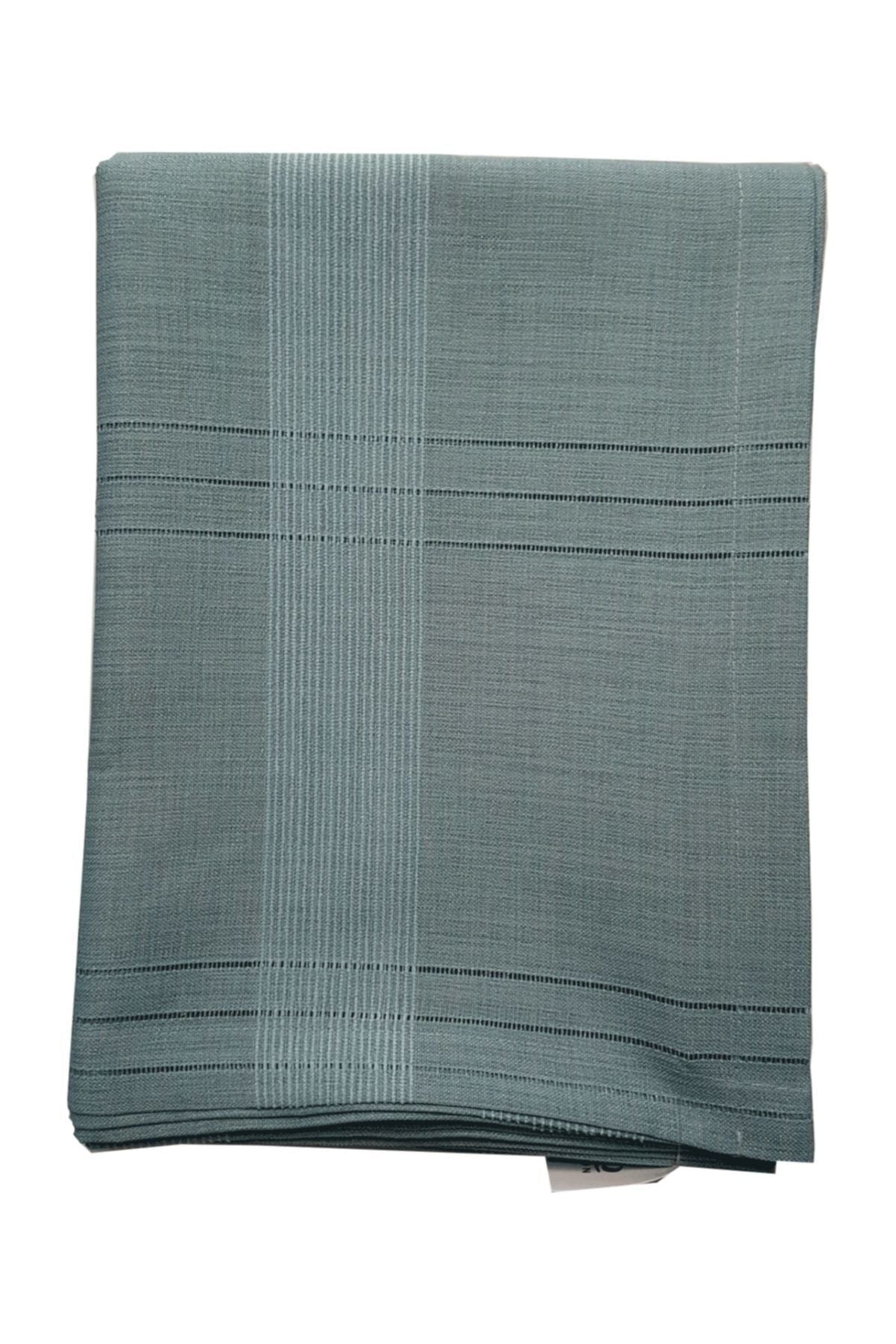 Erciyesceyiz Grey Linen Fabric Striped Tablecloth 160*220 Cm Turquoise 2