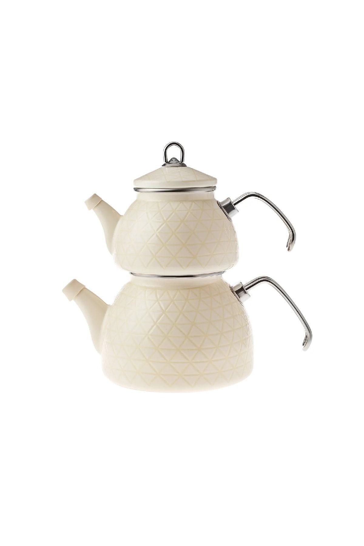 Karaca Kristal Cream Enamel Midi Teapot Set 3