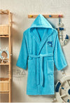 Hera Hooded And Belted Turquoise Cotton Unisex Youth Bathrobe 1