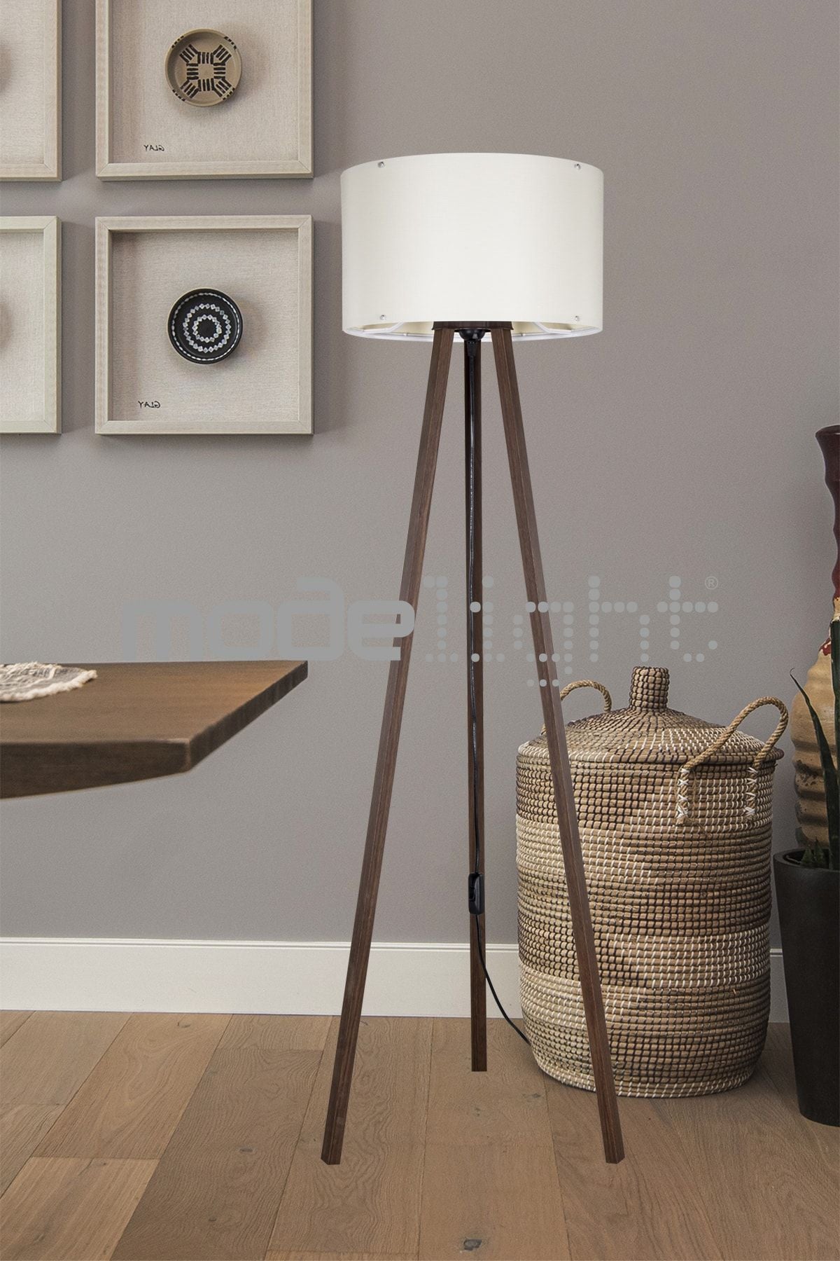 Modelight Rodi Floor Lamp Walnut Legs / Cylinder Cream Shade 1