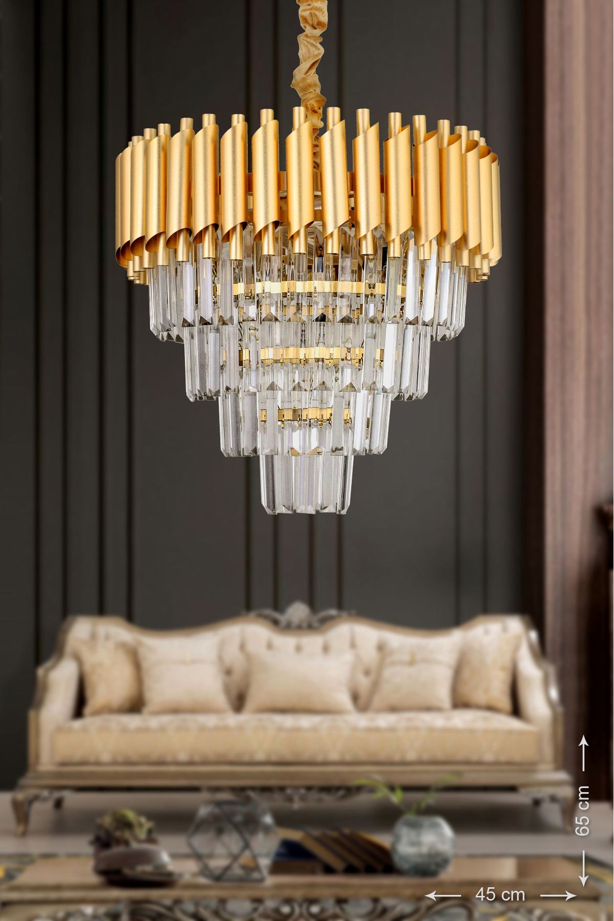 Avizemoda Palmira 45'lik Crystal Luxury Chandelier - (Gold-Gilded) 1