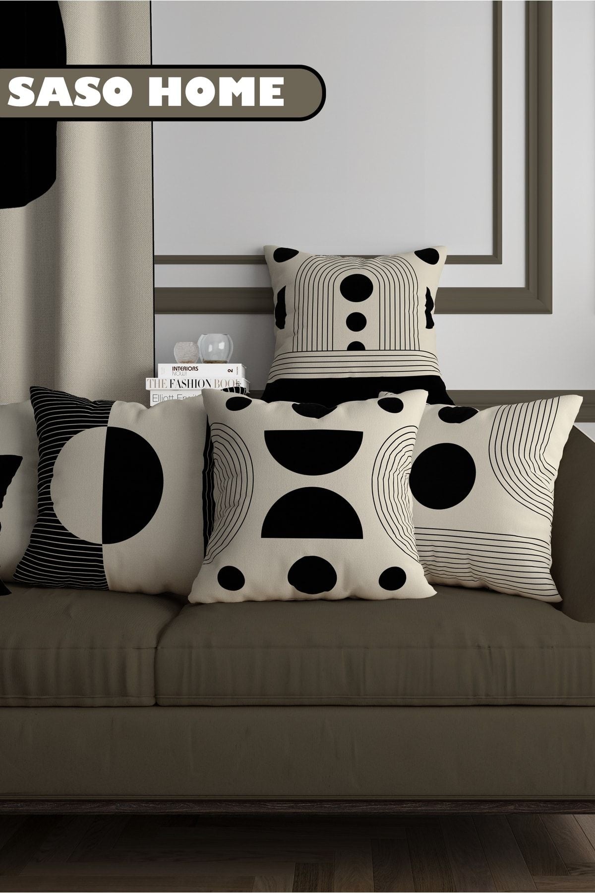 SasoHome Light Lines And Geometric Objects Patterned 4-Piece Decorative Gift Cushion - Pillowcase 1