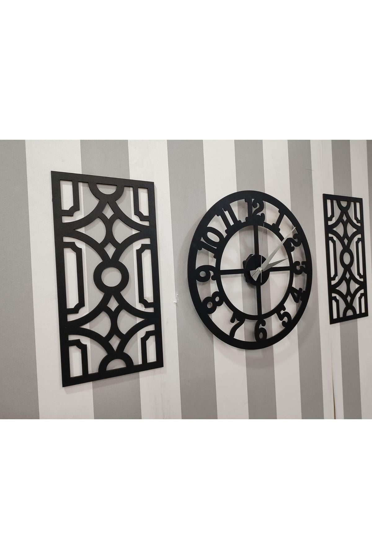 Wooden Factory Time Collection 3-Piece Fero Latin Numeral Decorative Wall Clock (Black) 1