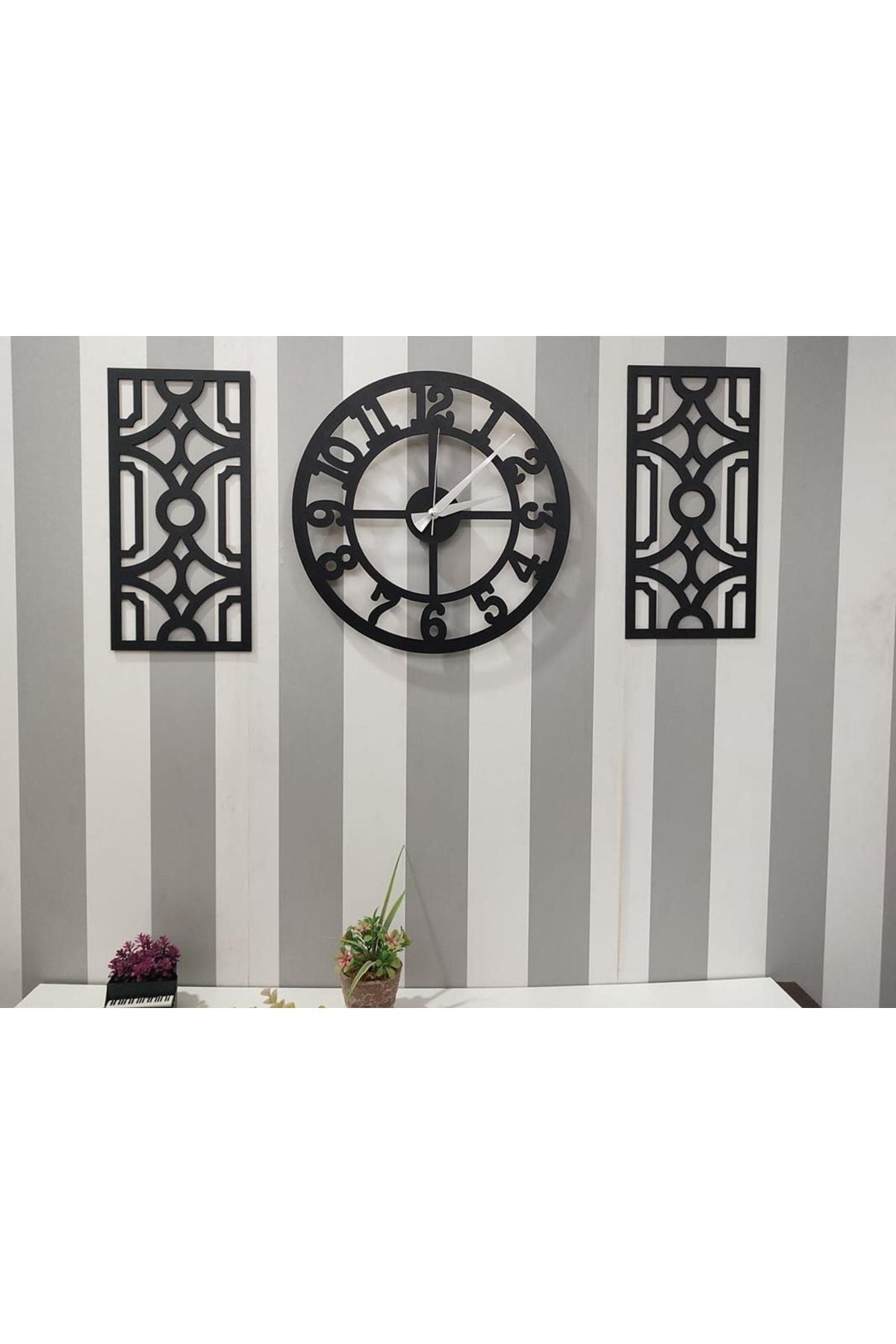 Wooden Factory Time Collection 3-Piece Fero Latin Numeral Decorative Wall Clock (Black) 6