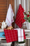 LADYNIL 4-Piece Kitchen Towel Set & German Napkin 50x70 Cm 100% Cotton and Washed Large Checkered Red 1