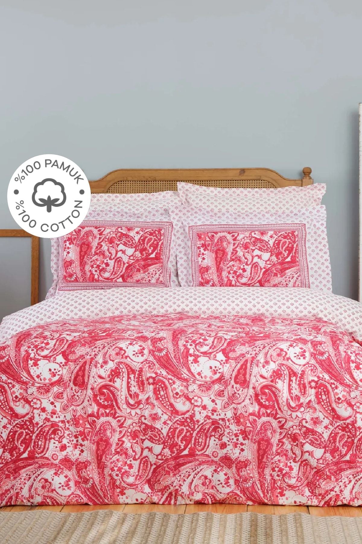 Karaca Home Bellance Red 100% Cotton Double Bed Duvet Cover Set 1