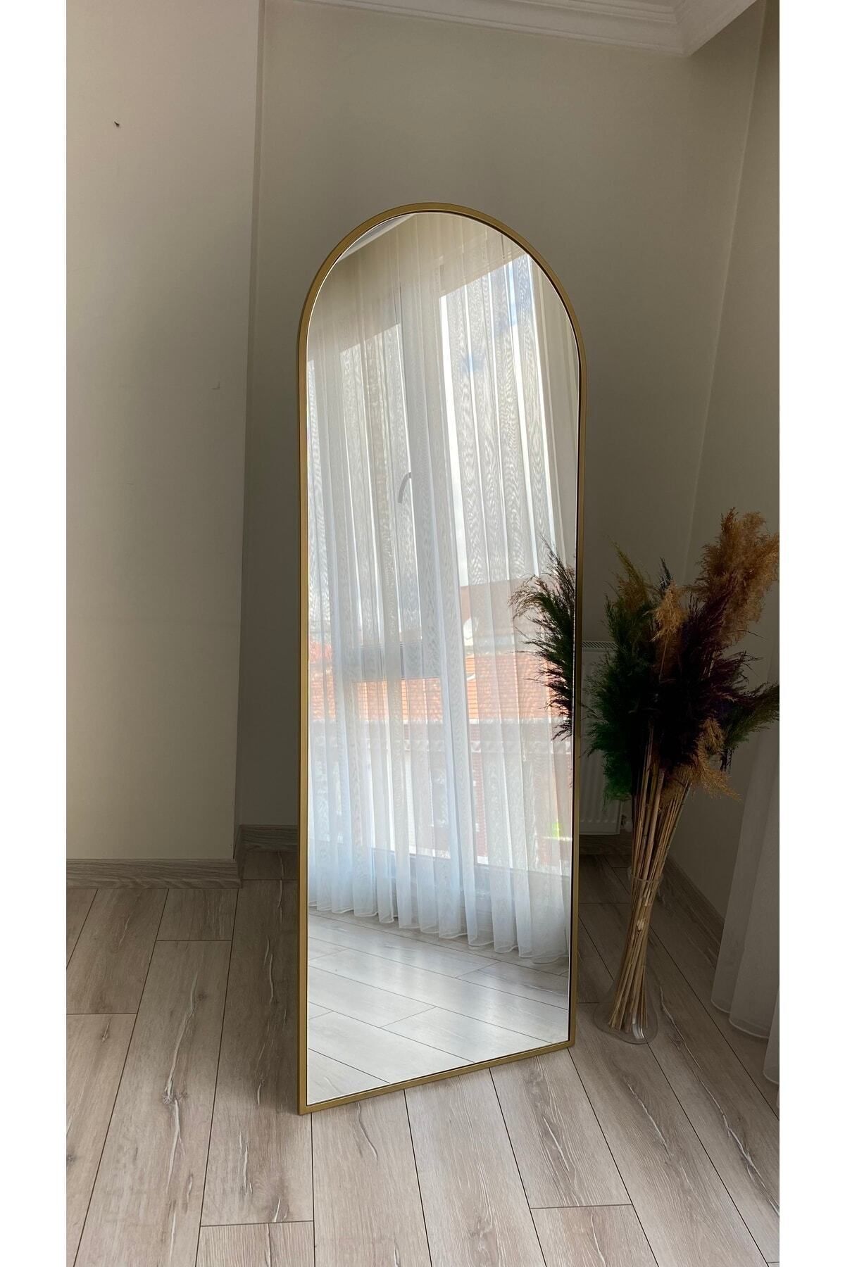 Ersan Dizayn Metal Frame Gold Oval Standing Full-Length Mirror 65x180 Cm 3