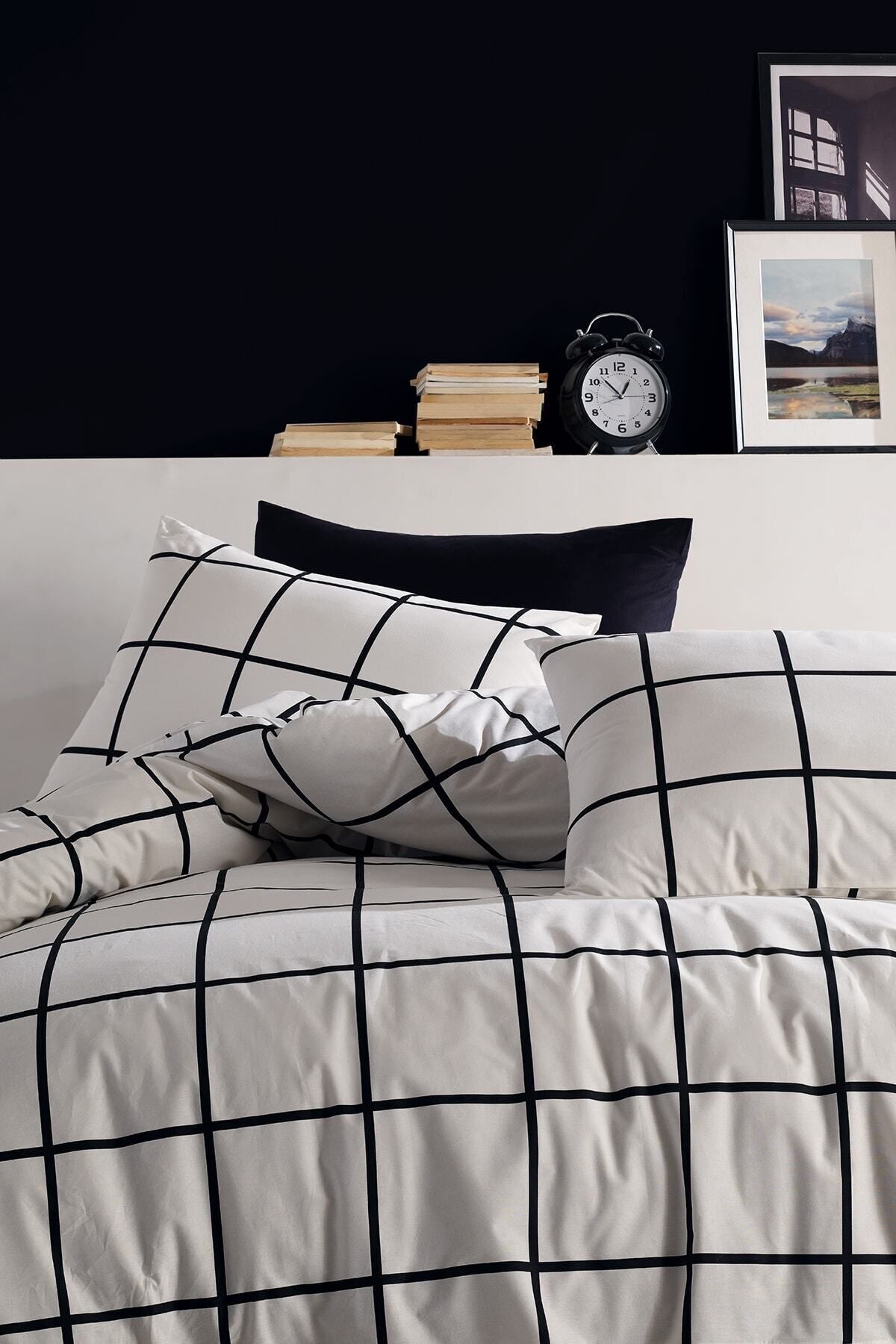 Cote Blanc Karo Black 100% Cotton King Size Duvet Cover Set 1