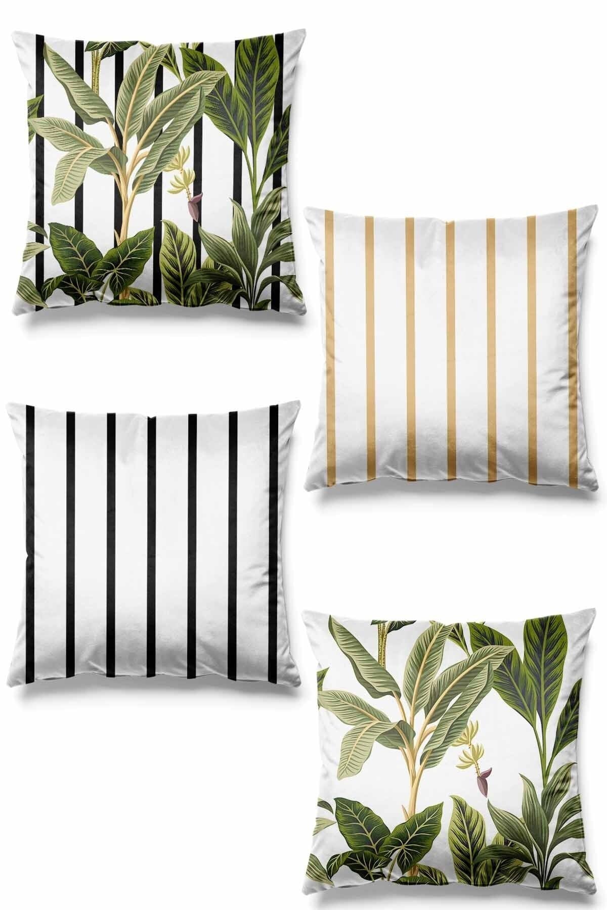 Pilloveland Double-Sided Printed Tropical Patterned 4-Piece Suede Cushion Cover 1