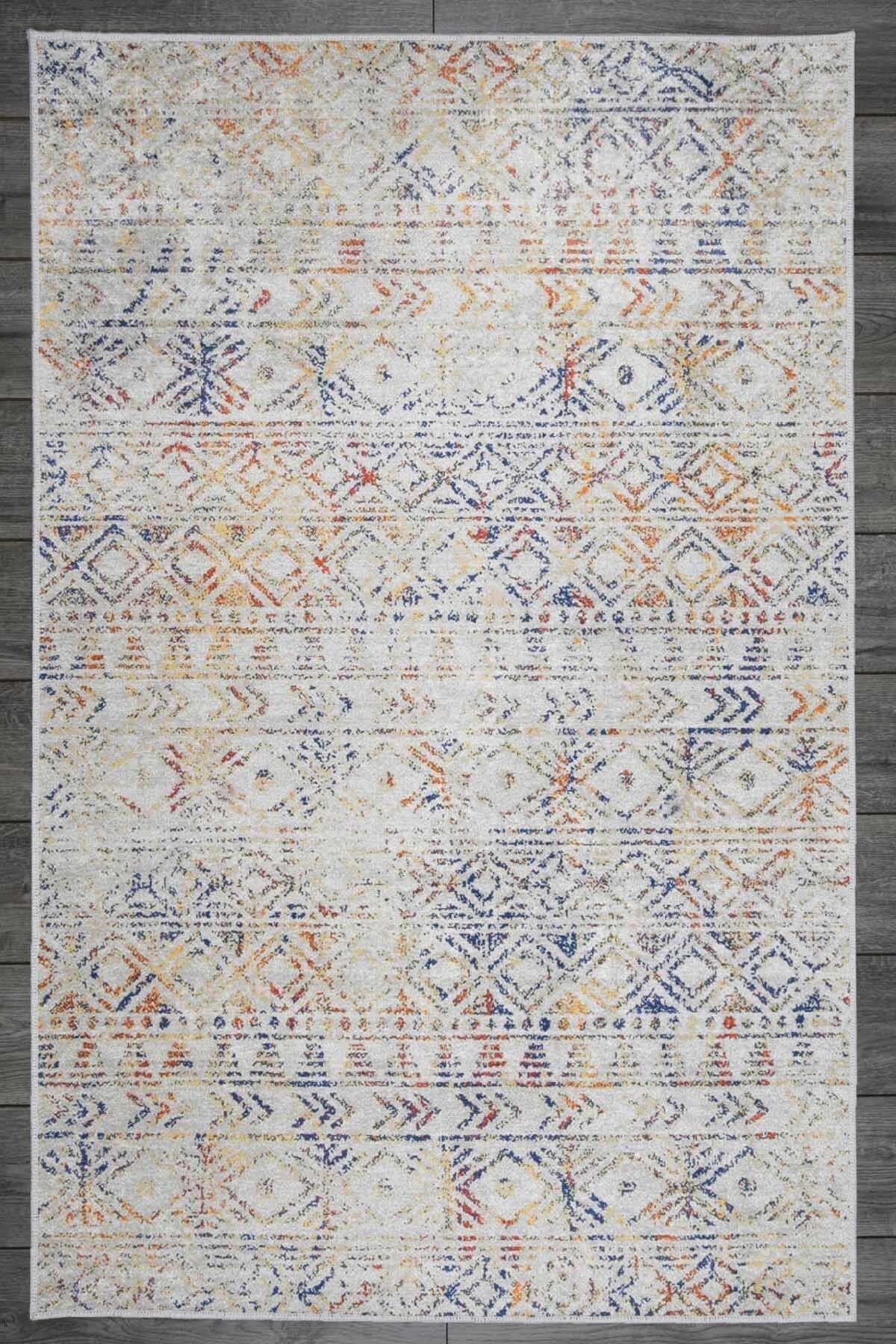 Oriente Home Scandinavian Patterned Beige Blue Velvet Carpet Washable Non-Slip Runner Corridor Carpet 7770 1