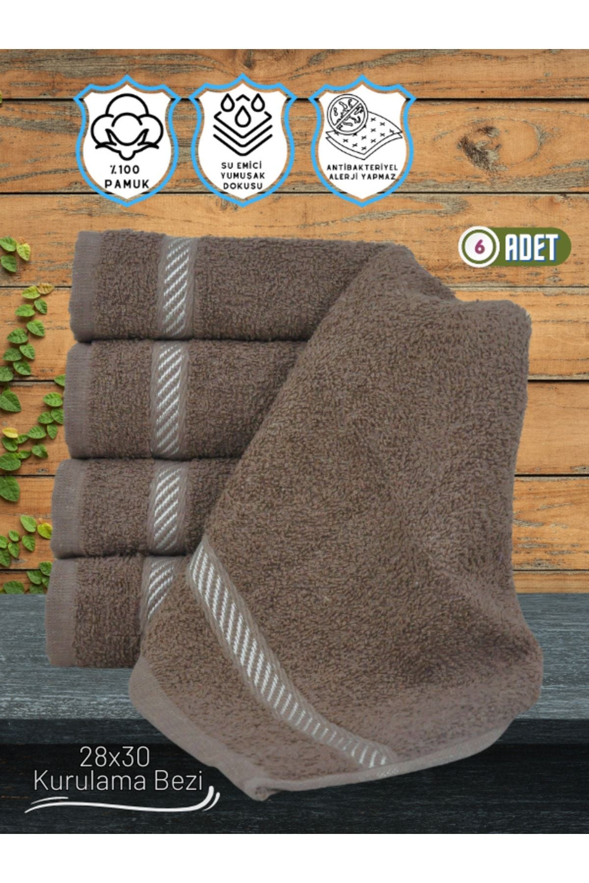 Şelale Can 6-Piece Coffee-Colored Soft/Water Absorbent Cotton 28x30 Kitchen Towel Set 1