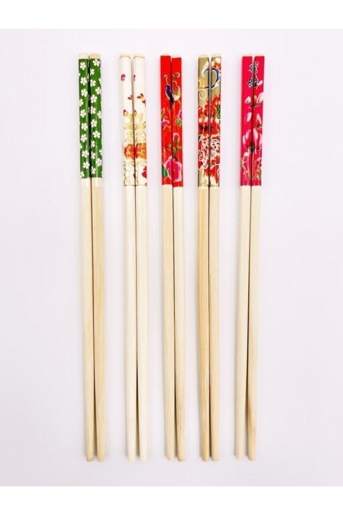 PEGA HOME 10 Pieces Bamboo Chopstick Wooden Pattern Washable And Reusable 5 Pairs 1