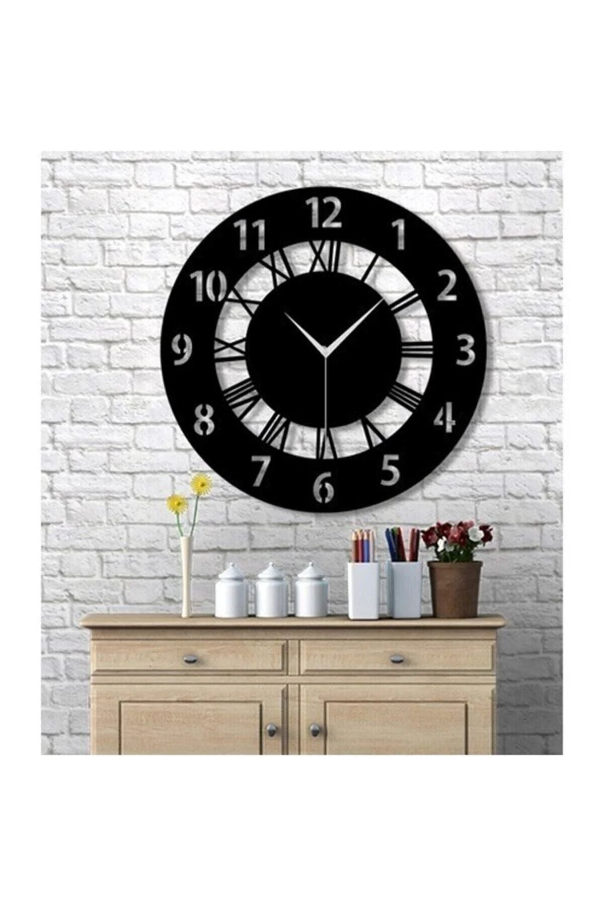 Wooden Factory Time Collection Latin And Roman Numeral Wooden Decorative Wall Clock (Black) 1